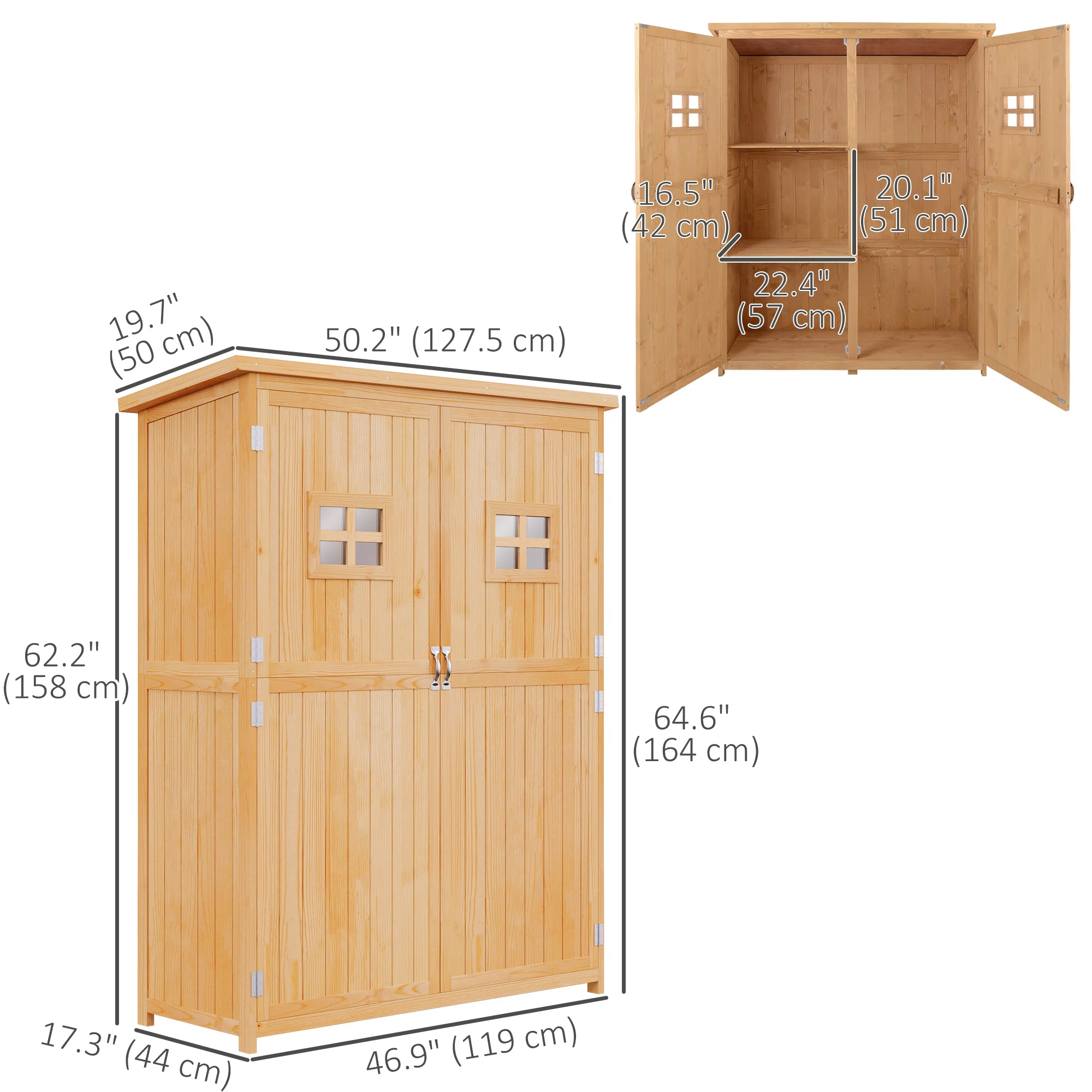 4' x 1.5' Wooden Garden Shed with Two Windows & Double Door, Natural - Image 5