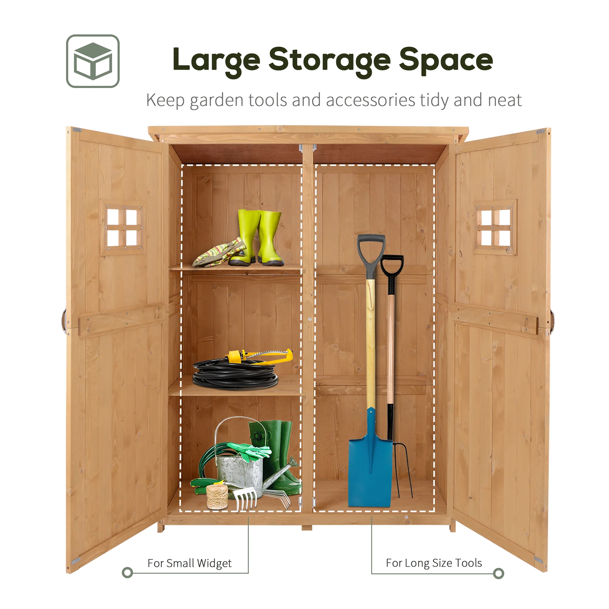 4' x 1.5' Wooden Garden Shed with Two Windows & Double Door, Natural - Image 7