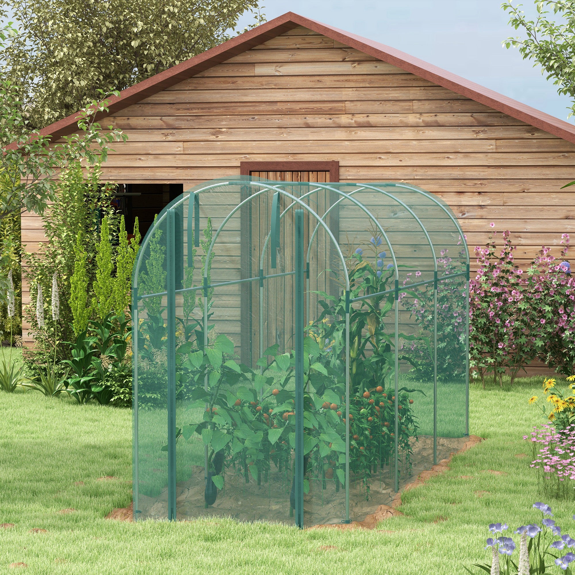 4' x 12' Plant Protection Cage with Zippered Door & Galvanized Frame, Green - Image 10