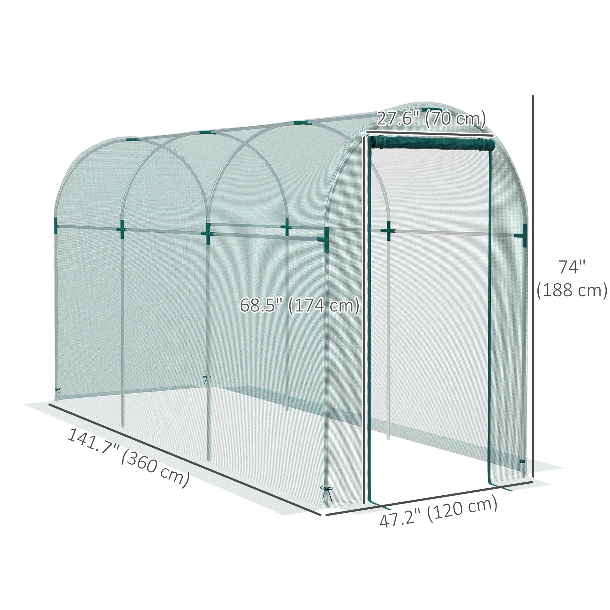 4' x 12' Plant Protection Cage with Zippered Door & Galvanized Frame, Green - Image 5