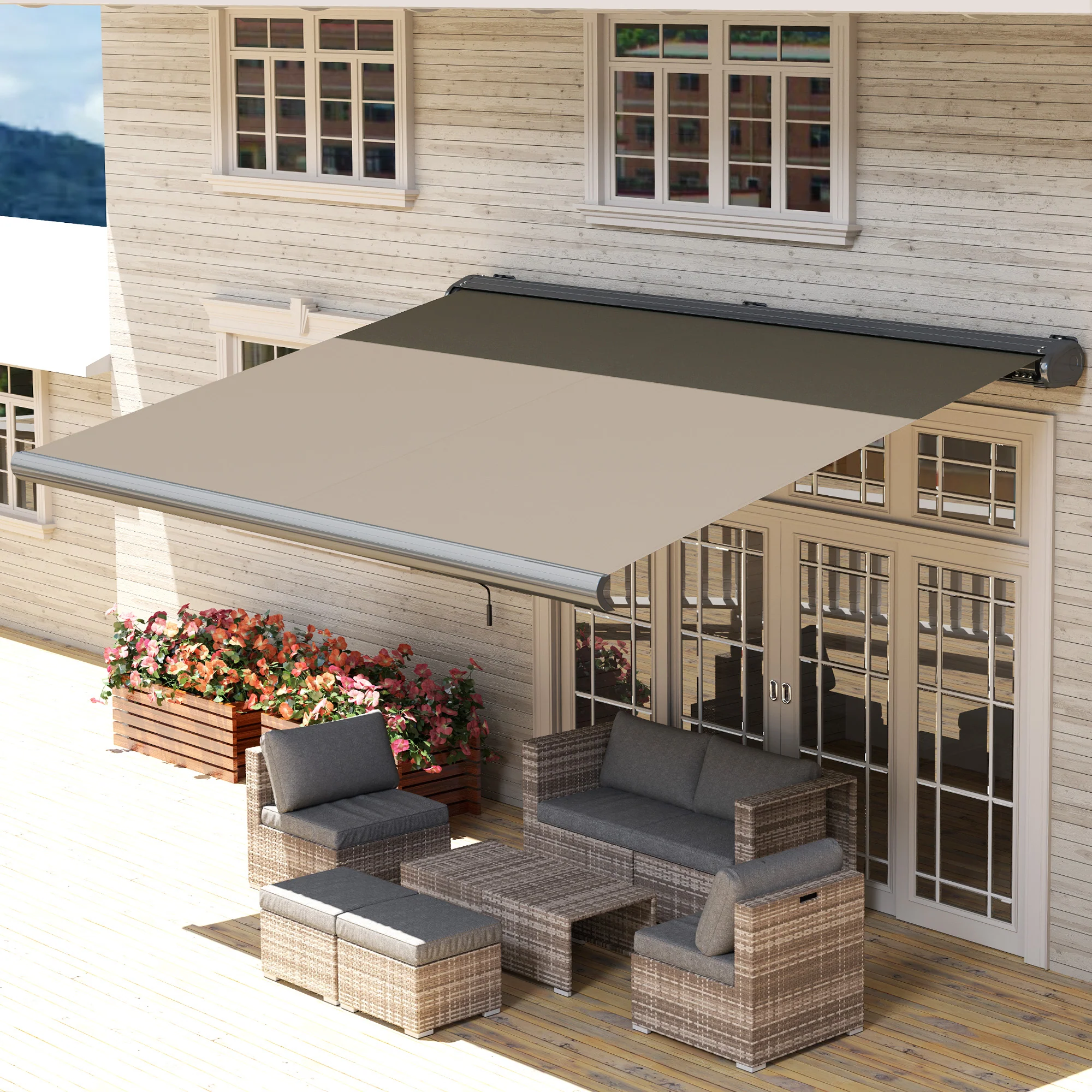 4 x 3m Full Cassette Electric Awning with Remote Controller, UPF50+, Light Grey - Image 4