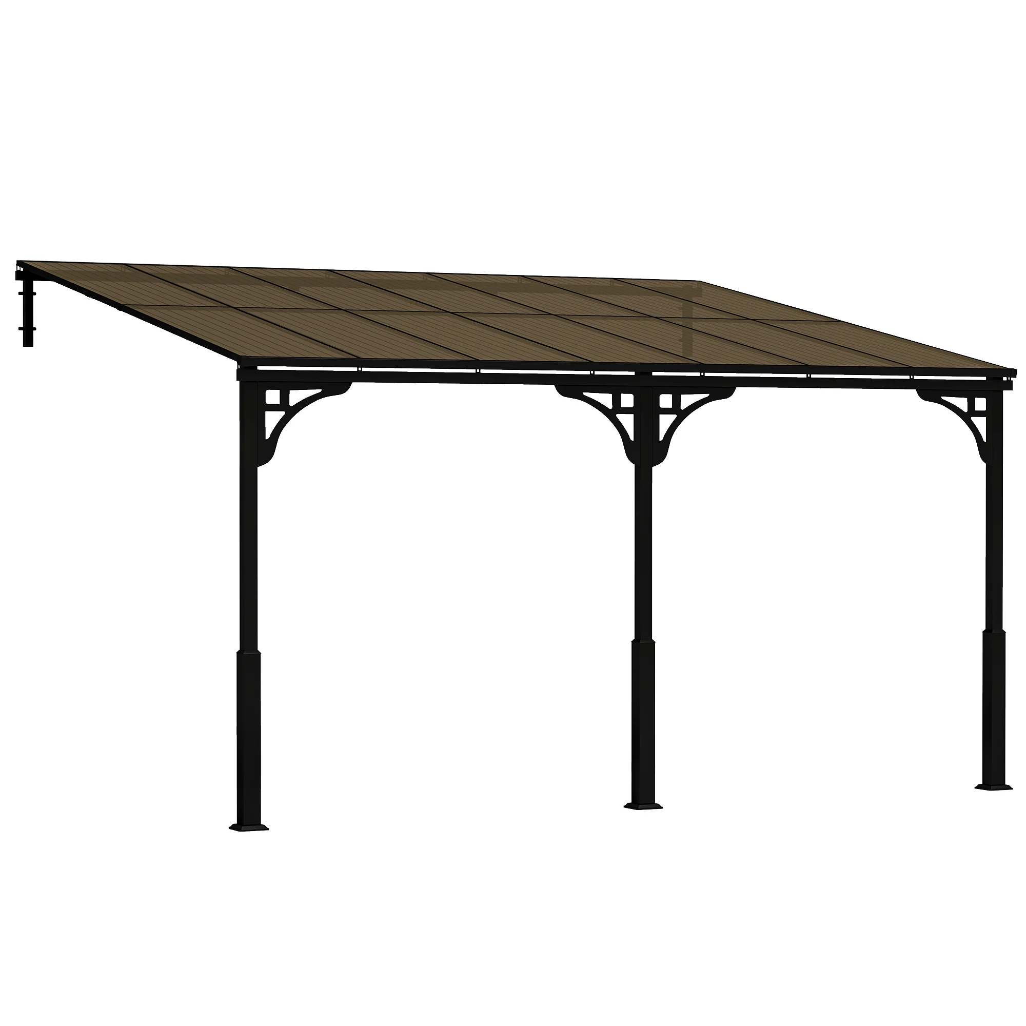 4 x 3 m Metal Lean-to Pergola with Polycarbonate Roof, Brown - Image 12