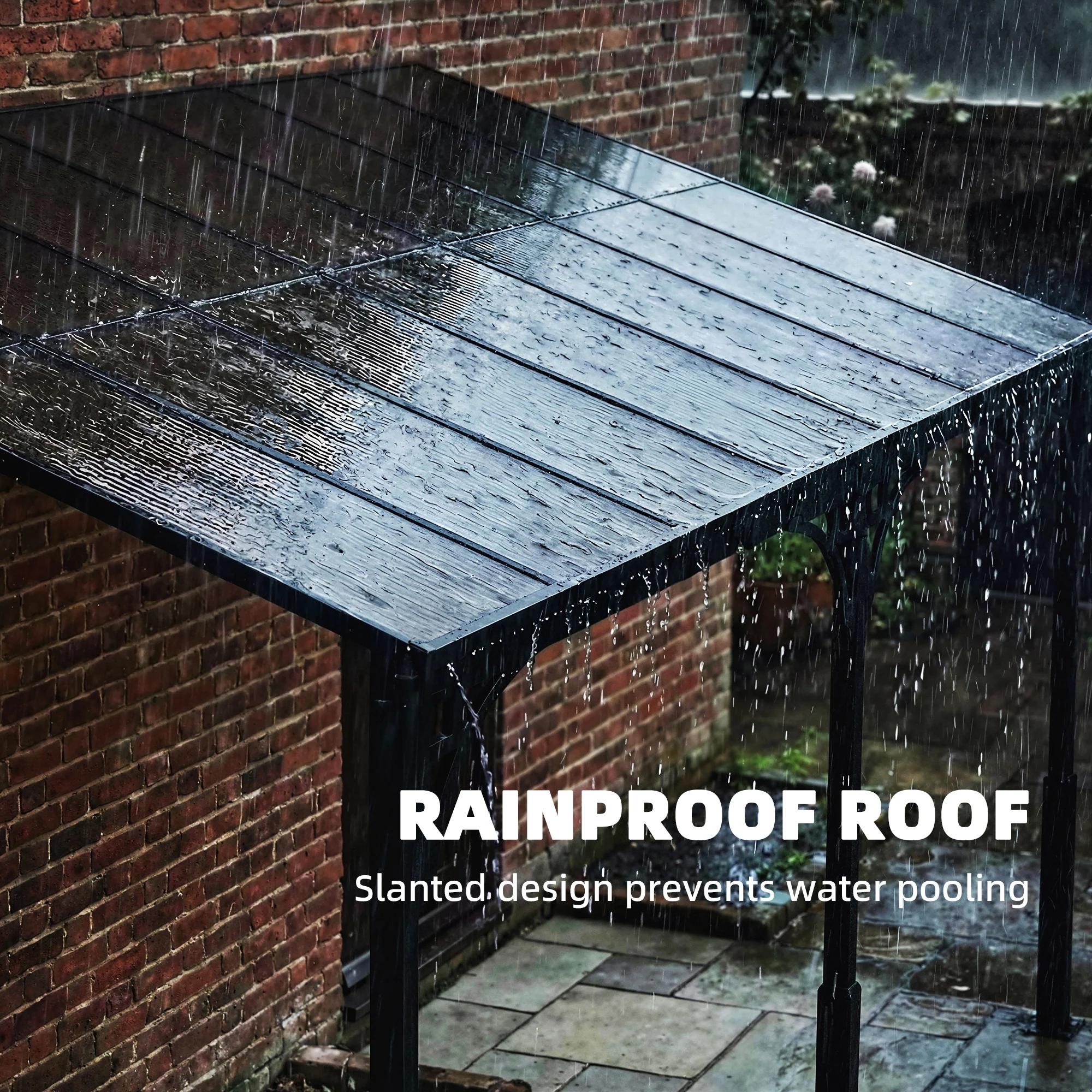 4 x 3 m Metal Lean-to Pergola with Polycarbonate Roof, Brown - Image 8