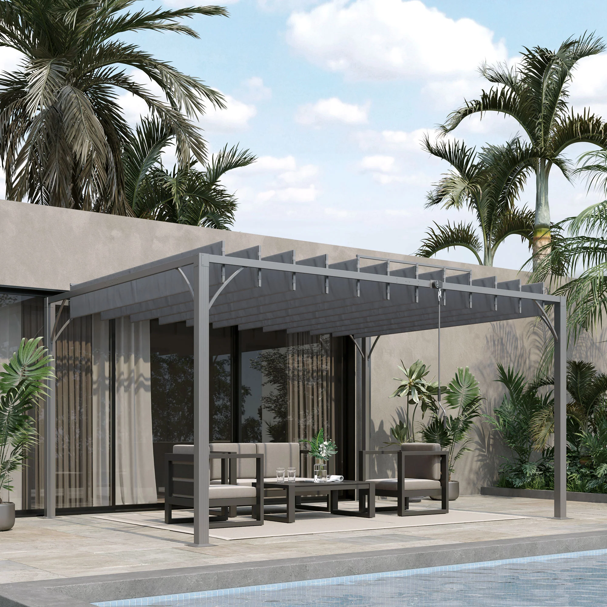 4 x 3m Aluminium Gazebo Canopy with Adjustable Roof & Ground Stakes for Patio, Garden, Grey - Image 3