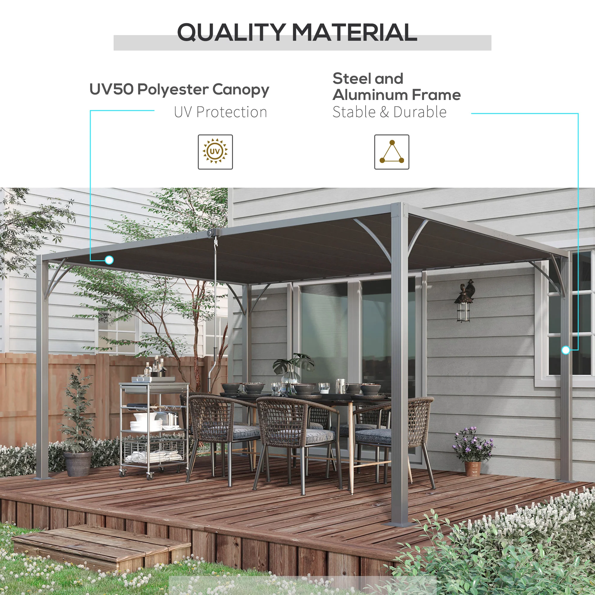 4 x 3m Aluminium Gazebo Canopy with Adjustable Roof & Ground Stakes for Patio, Garden, Grey - Image 7