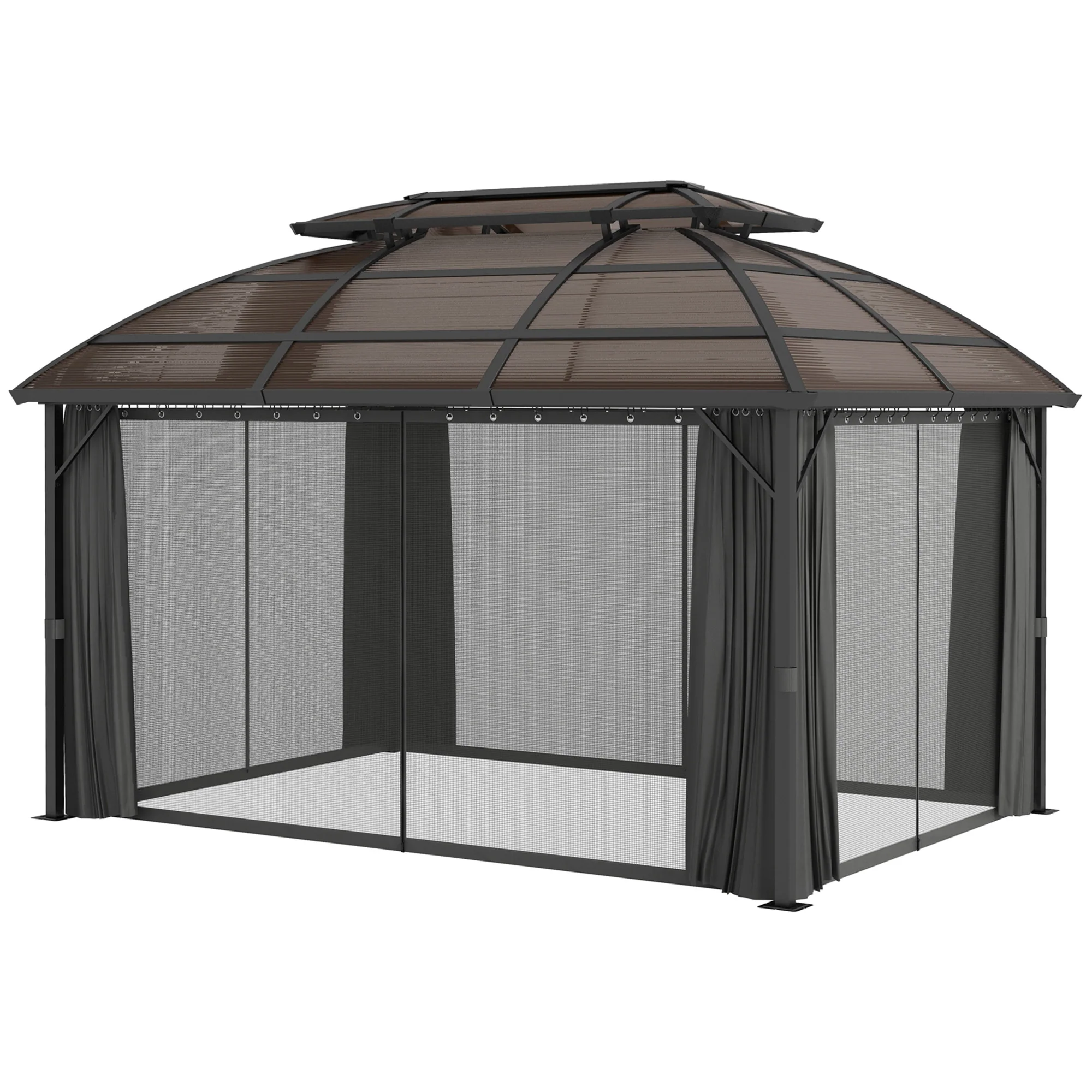 4 x 3m Polycarbonate Gazebo with Aluminium Frame & Double Roof, for Yard, Patio, Brown - Image 2