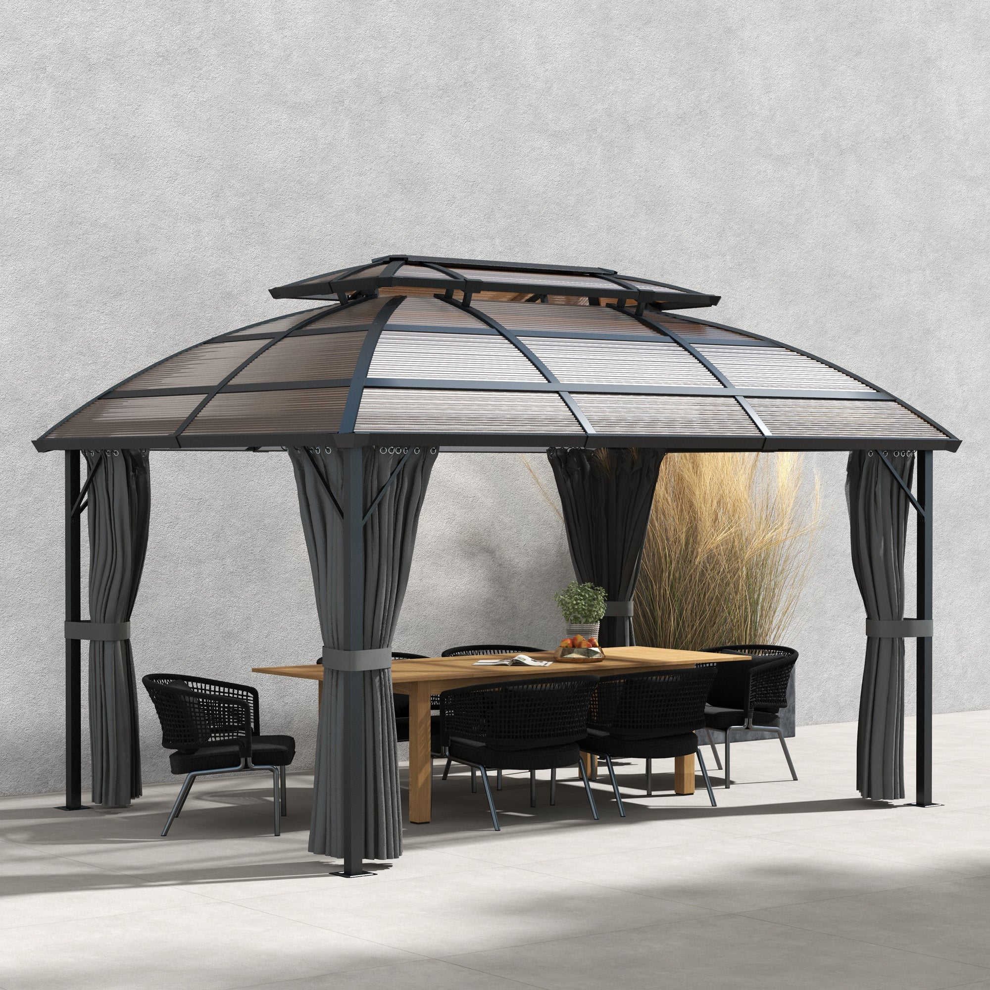 4 x 3m Polycarbonate Gazebo with Aluminium Frame & Double Roof, for Yard, Patio, Brown - Image 4