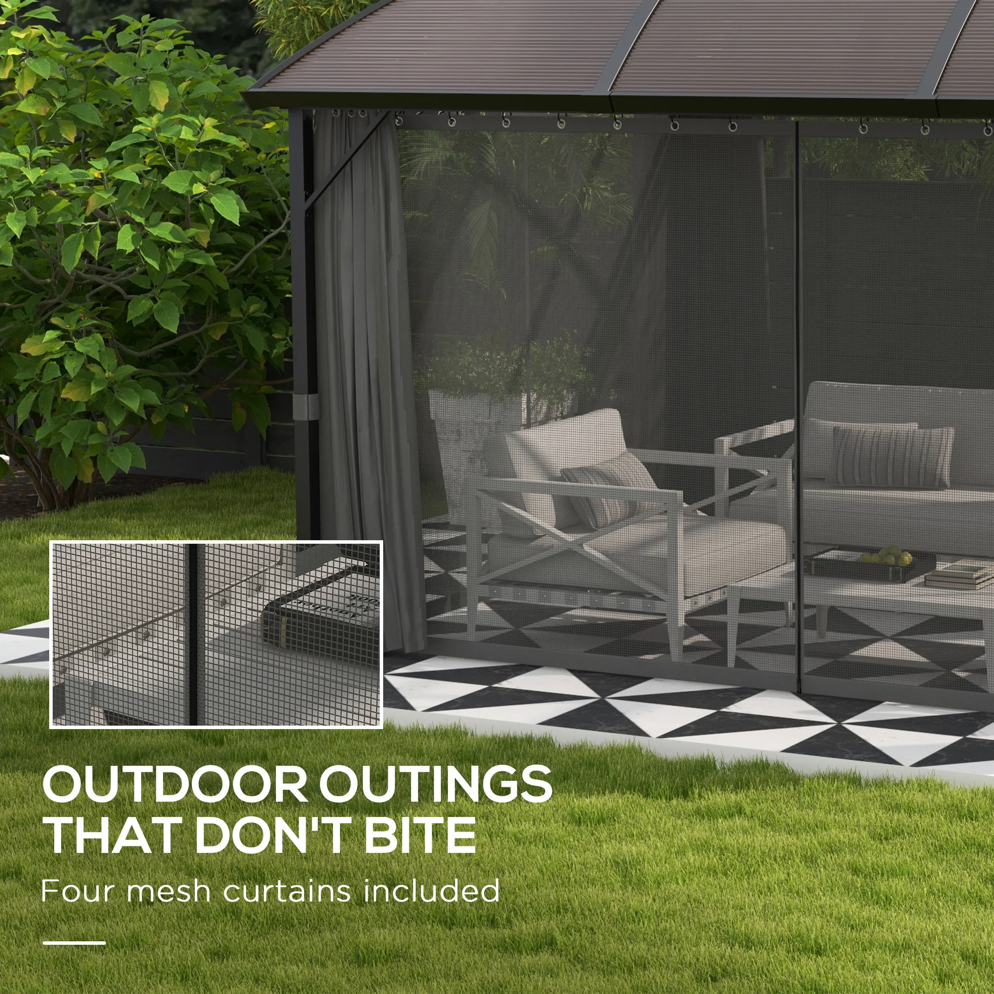 4 x 3m Polycarbonate Gazebo with Aluminium Frame & Double Roof, for Yard, Patio, Brown - Image 7