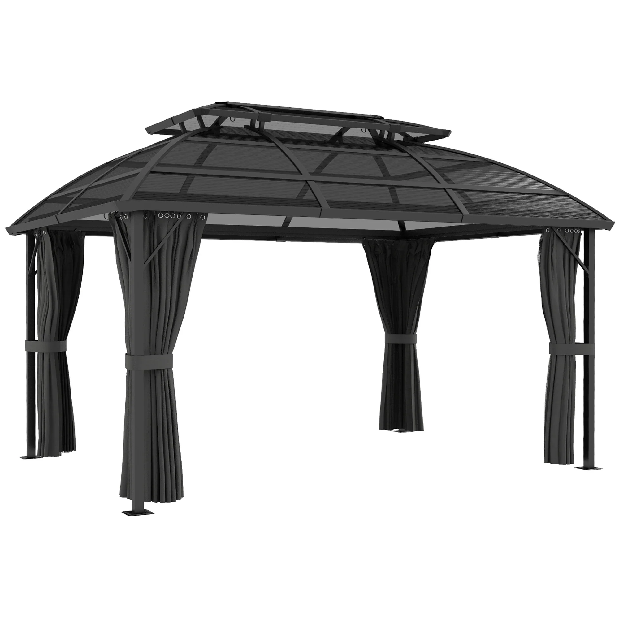 4 x 3m Polycarbonate Gazebo with Aluminium Frame & Double Roof, for Yard, Patio, Black