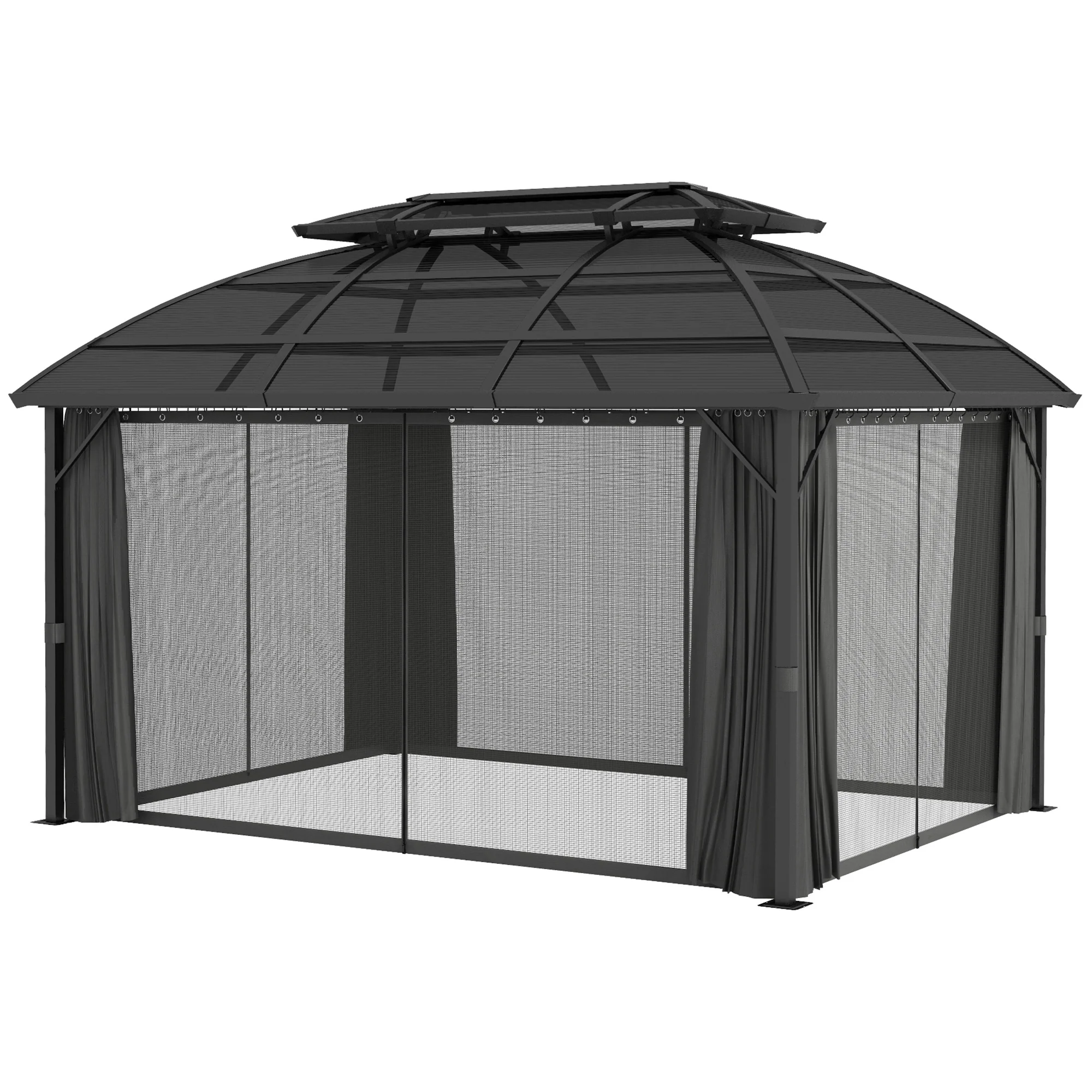 4 x 3m Polycarbonate Gazebo with Aluminium Frame & Double Roof, for Yard, Patio, Black - Image 2