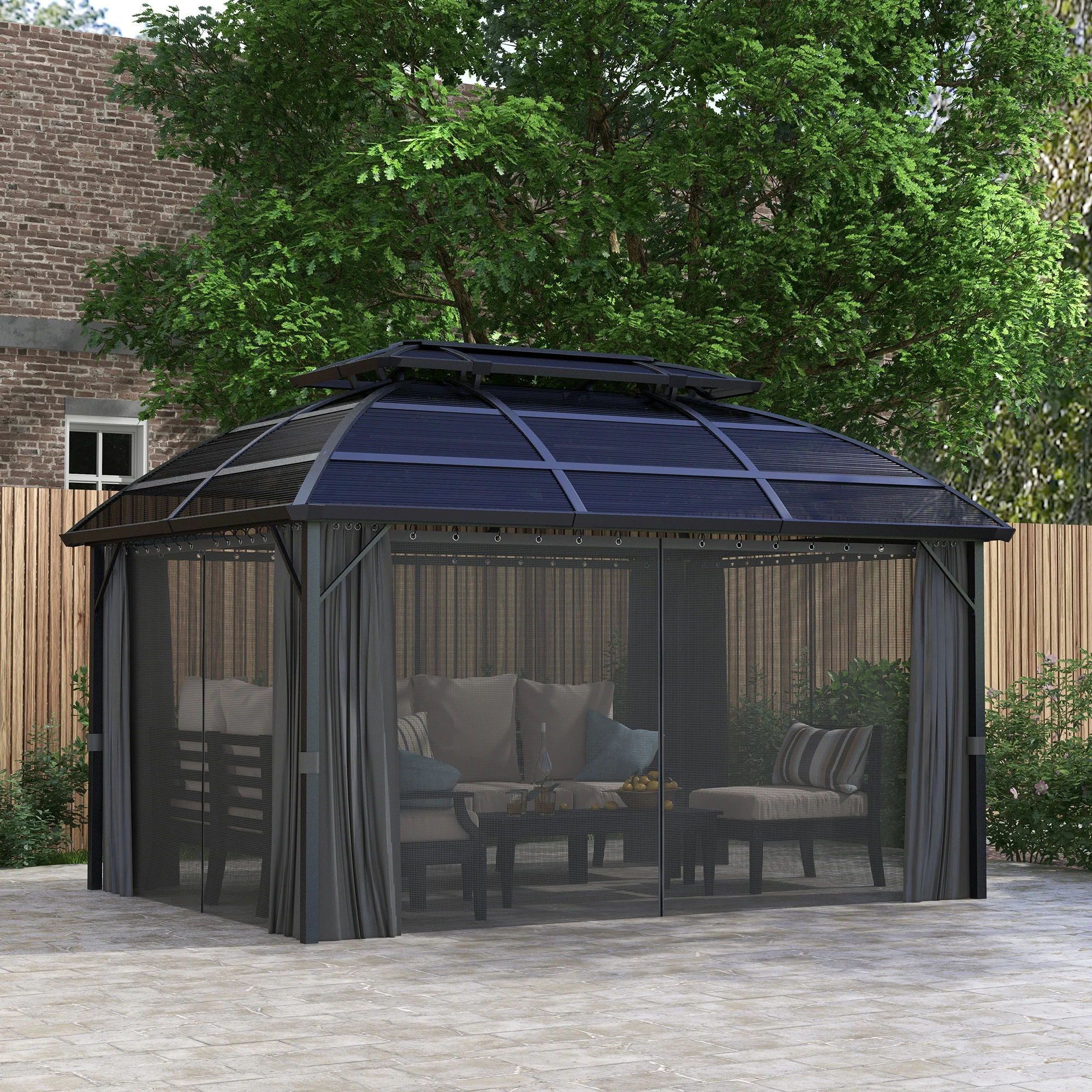 4 x 3m Polycarbonate Gazebo with Aluminium Frame & Double Roof, for Yard, Patio, Black - Image 3