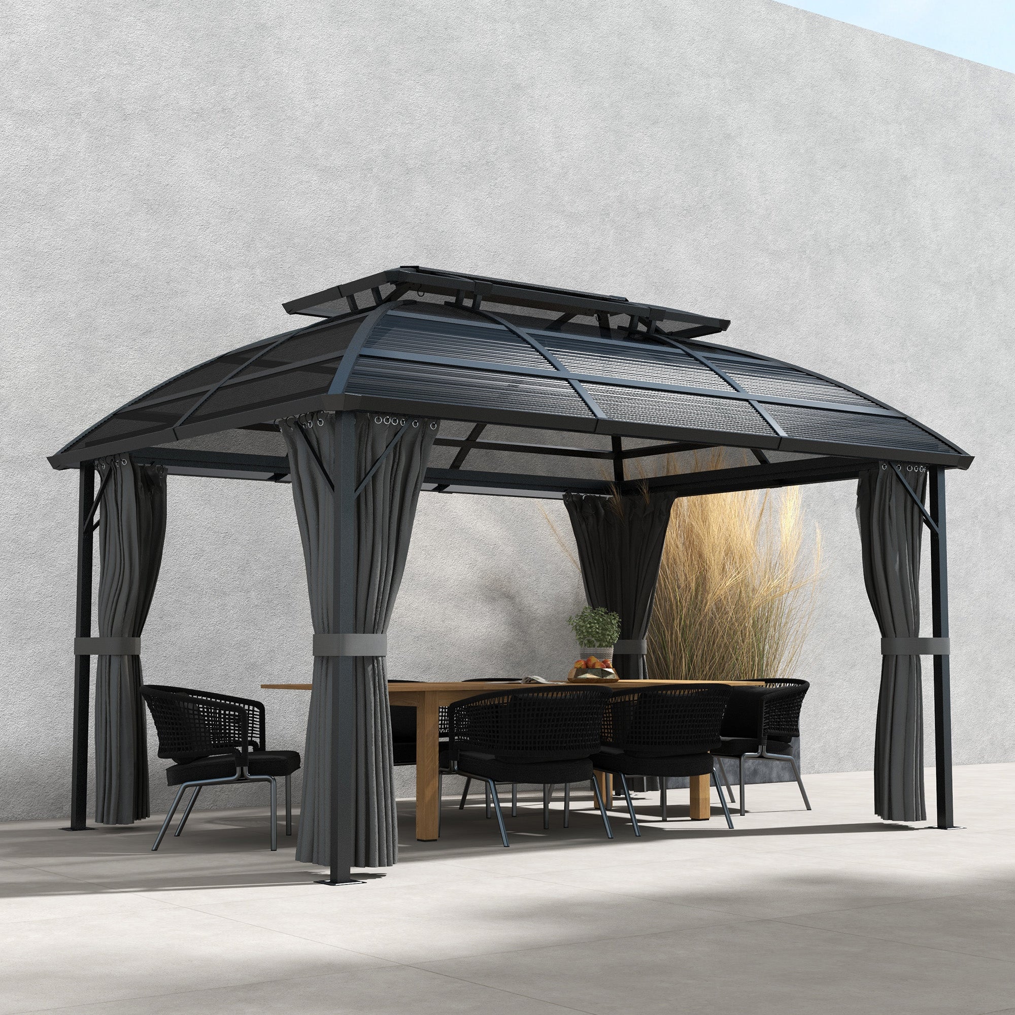 4 x 3m Polycarbonate Gazebo with Aluminium Frame & Double Roof, for Yard, Patio, Black - Image 4
