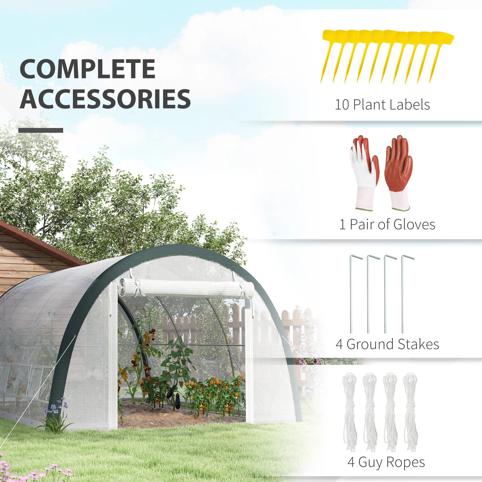 4 x 3m Walk-in Polytunnel Greenhouse with Upgraded Structure & 6 Mesh Windows, White - Image 10