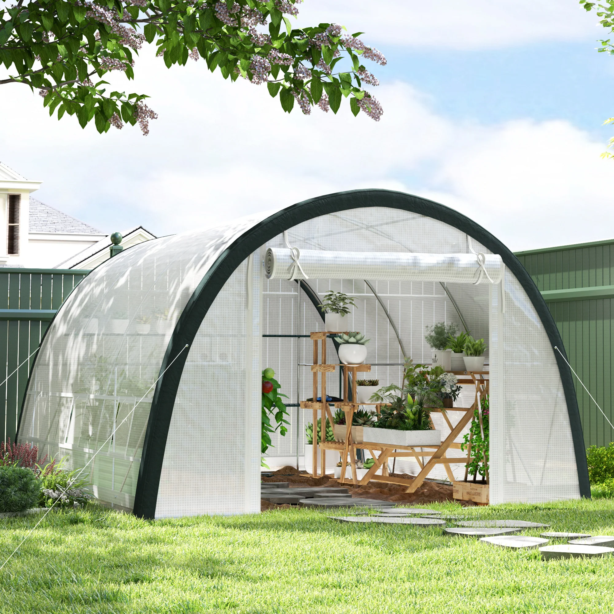 4 x 3m Walk-in Polytunnel Greenhouse with Upgraded Structure & 6 Mesh Windows, White - Image 3