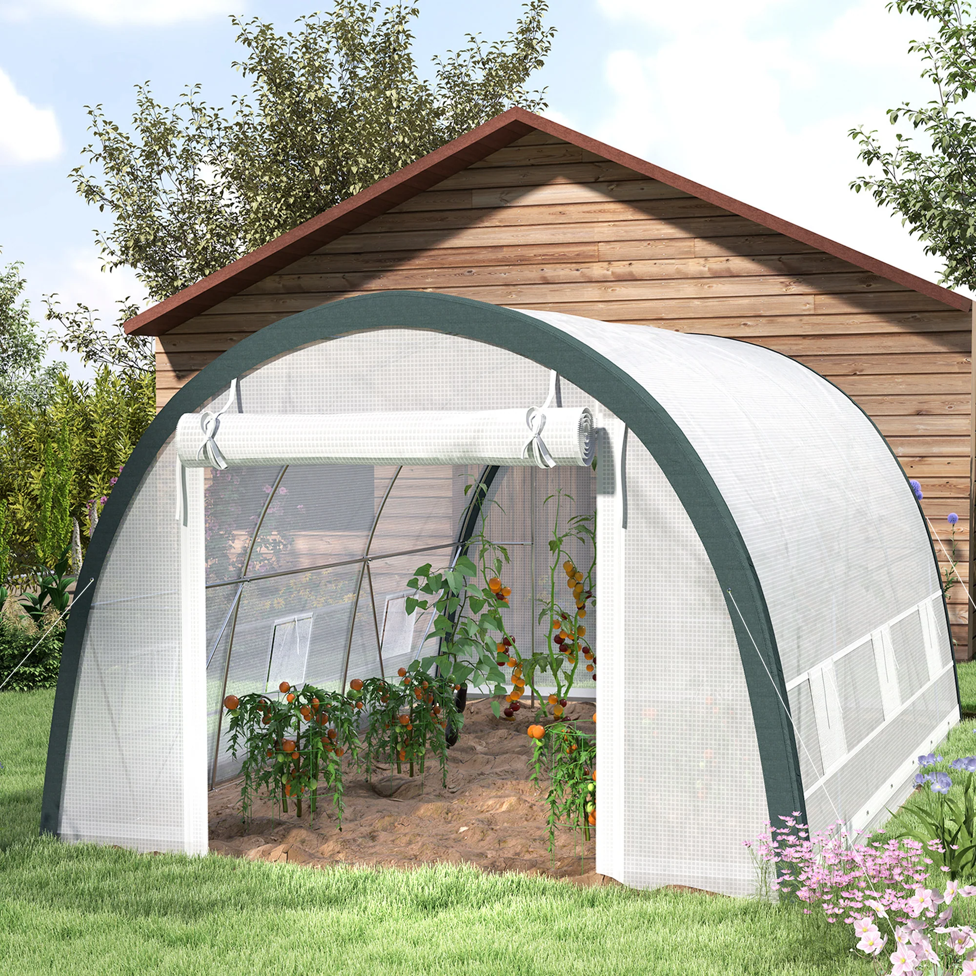 4 x 3m Walk-in Polytunnel Greenhouse with Upgraded Structure & 6 Mesh Windows, White - Image 4