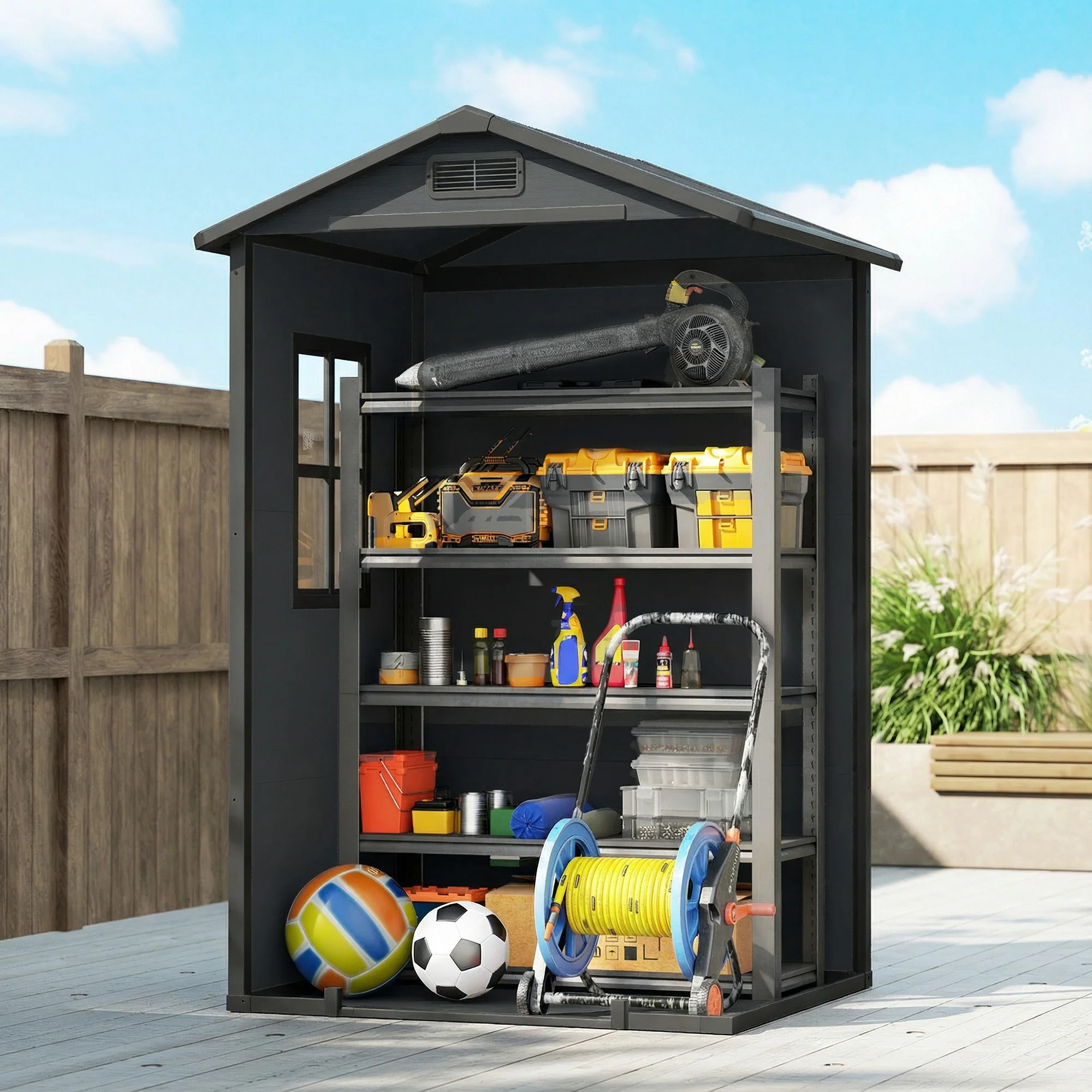 4' x 3' Plastic Garden Shed with Floor, Window and Vent, Dark Grey - Image 11