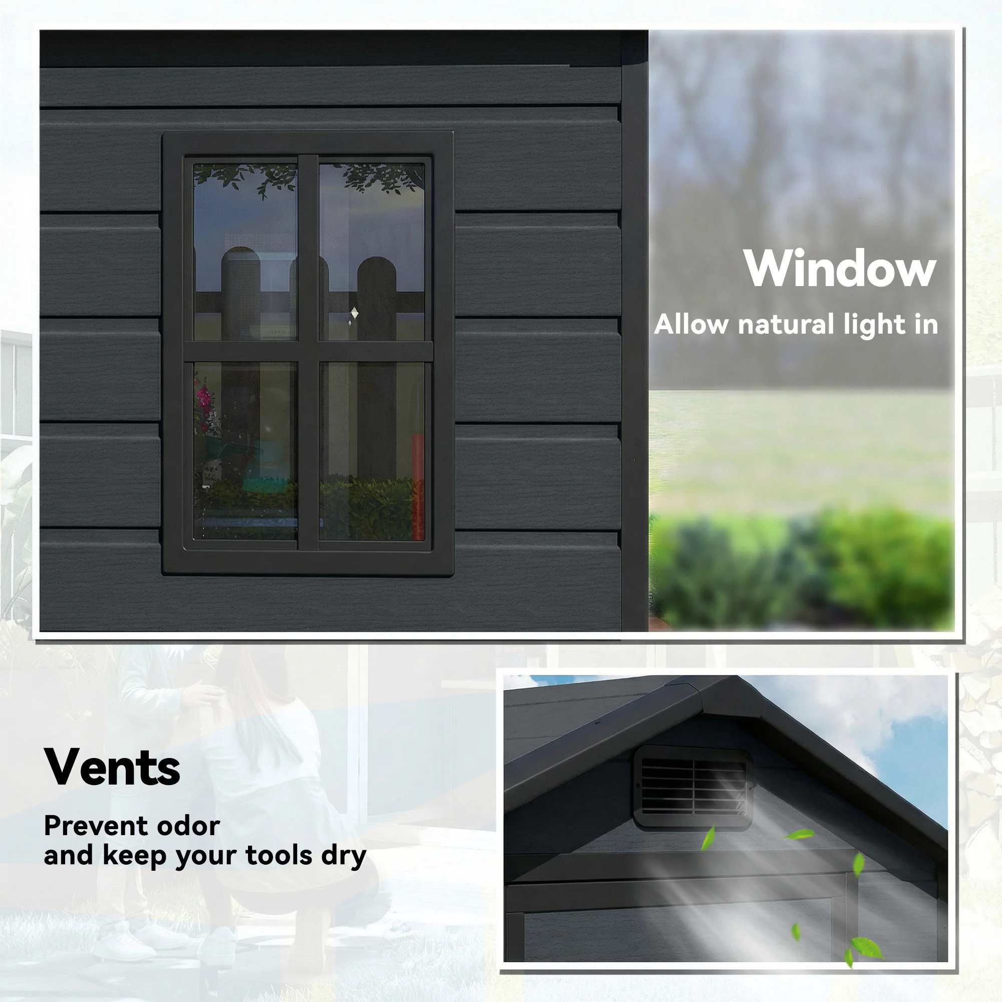 4' x 3' Plastic Garden Shed with Floor, Window and Vent, Dark Grey - Image 7