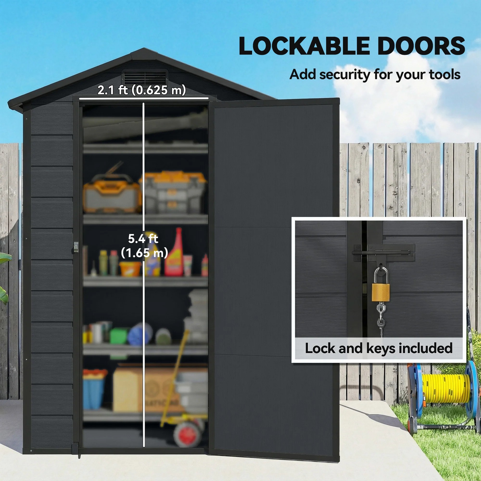 4' x 3' Plastic Garden Shed with Floor, Window and Vent, Dark Grey - Image 8