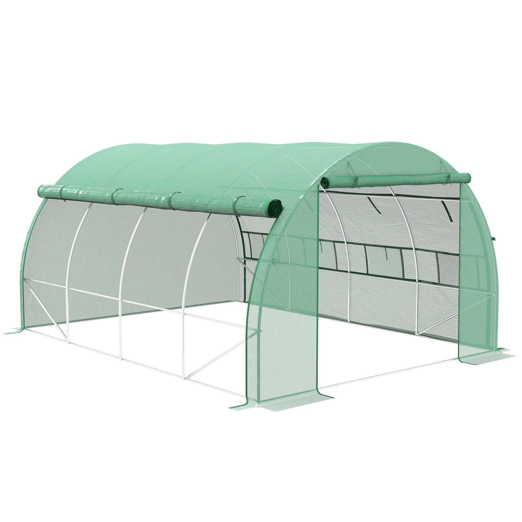 4 x 3 x 2m Polytunnel Greenhouse with Roll-up Side Walls, Reinforced Cover & 12 Mesh Windows, Green
