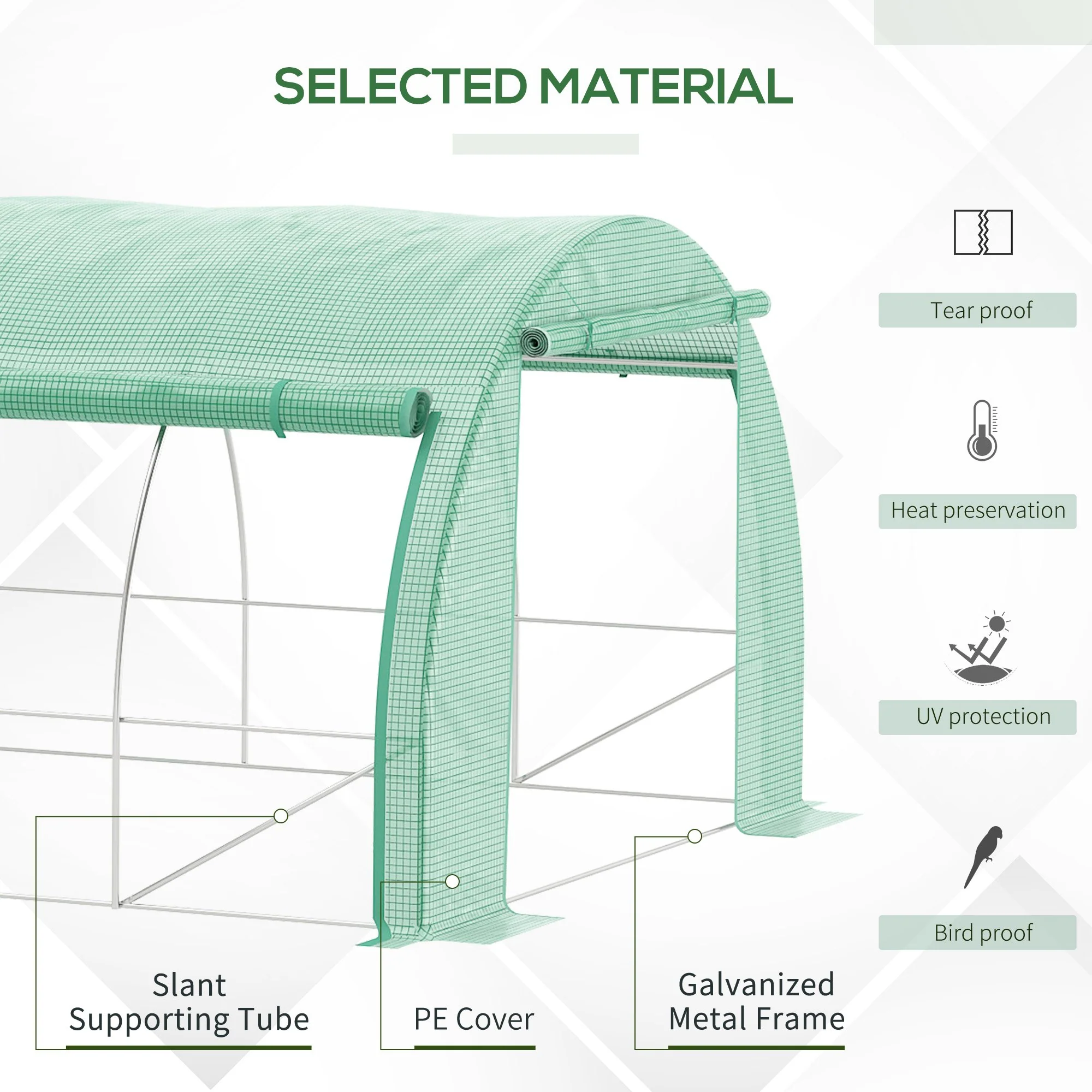 4 x 3 x 2m Polytunnel Greenhouse with Roll-up Side Walls, Reinforced Cover & 12 Mesh Windows, Green - Image 6