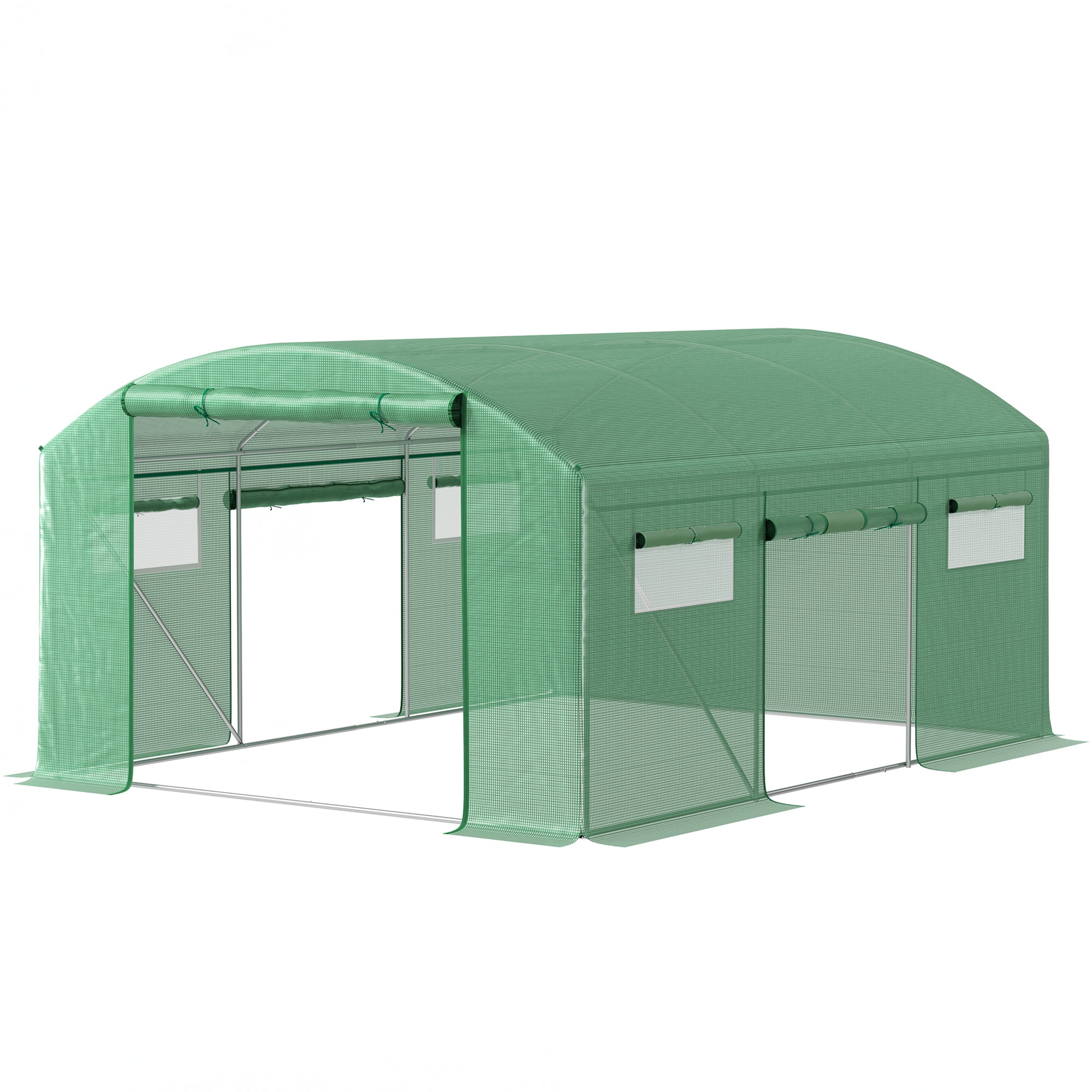 4 x 3 x 2m Polytunnel Greenhouse with 3 Roll-up Doors, Mesh Windows & Anti-UV PE Cover, Green - Image 2