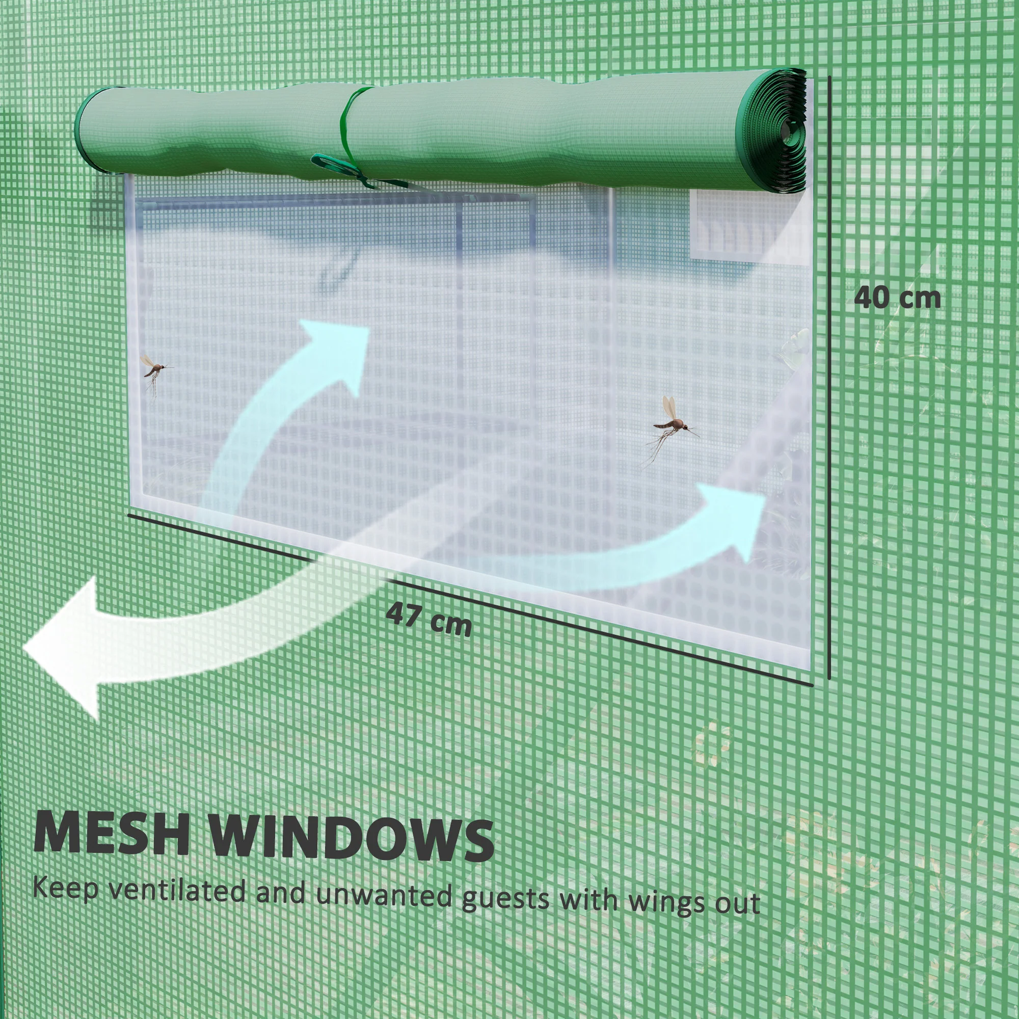 4 x 3 x 2m Polytunnel Greenhouse with 3 Roll-up Doors, Mesh Windows & Anti-UV PE Cover, Green - Image 7