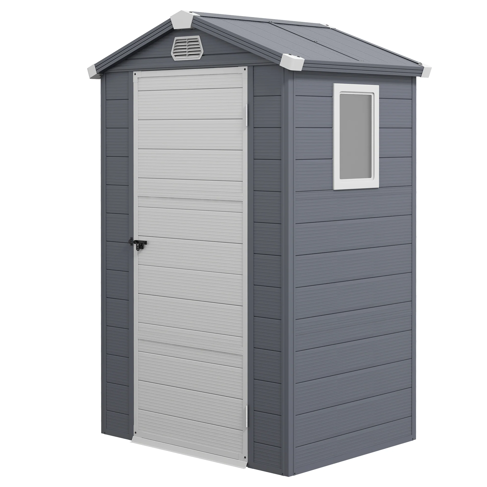4 x 3ft Plastic Garden Storage Shed w/ Foundation Kit, Ventilation Slots & Lockable Door, Grey