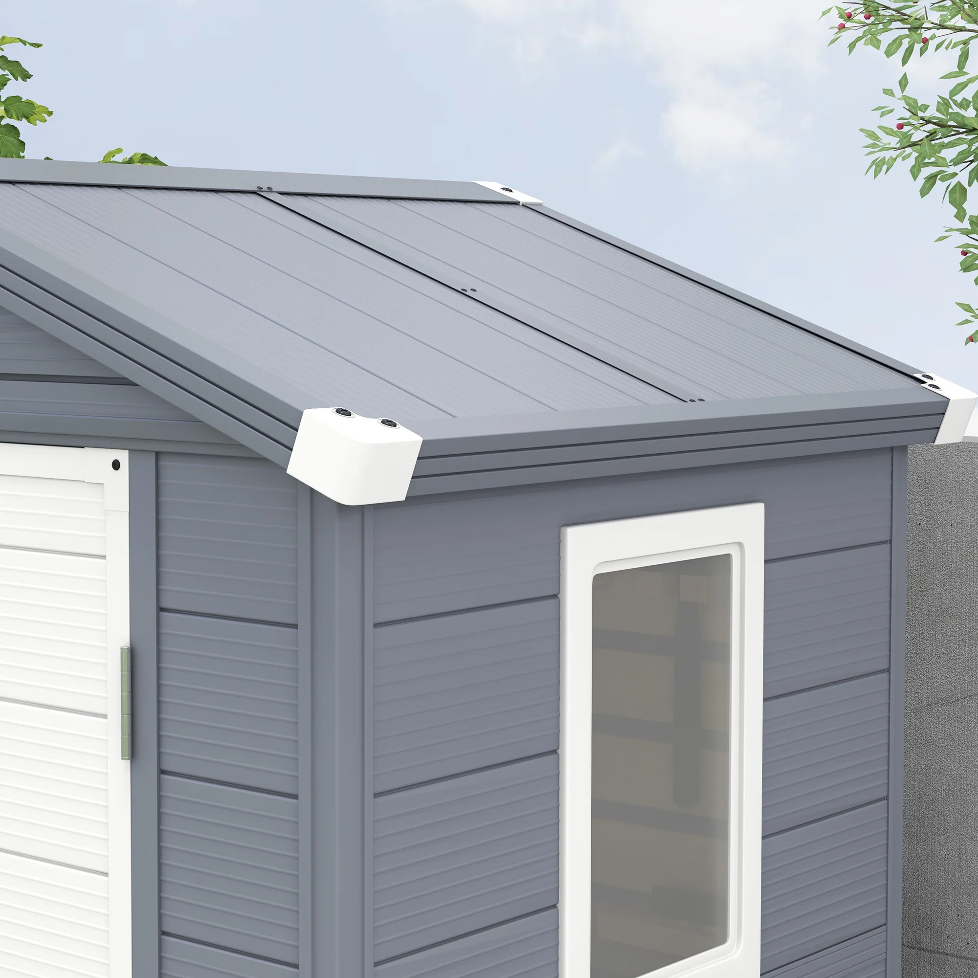 4 x 3ft Plastic Garden Storage Shed w/ Foundation Kit, Ventilation Slots & Lockable Door, Grey - Image 11