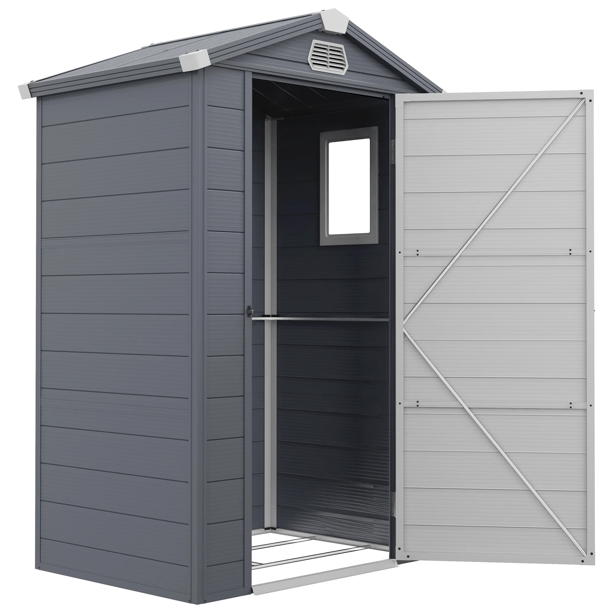 4 x 3ft Plastic Garden Storage Shed w/ Foundation Kit, Ventilation Slots & Lockable Door, Grey - Image 2