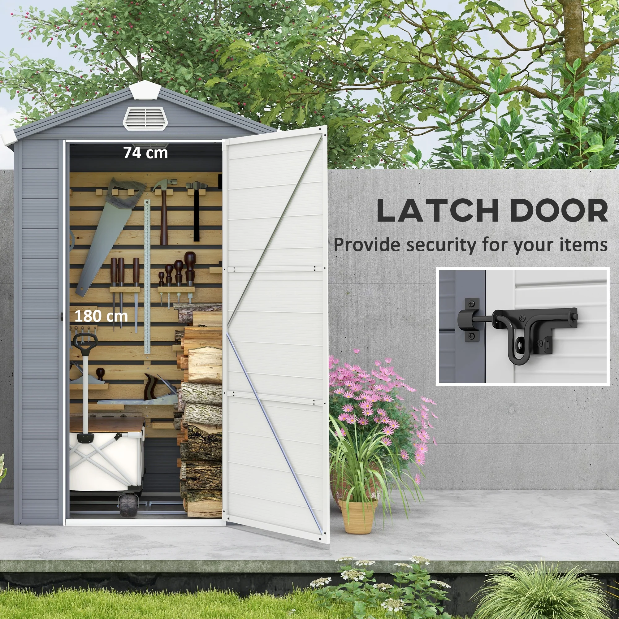 4 x 3ft Plastic Garden Storage Shed w/ Foundation Kit, Ventilation Slots & Lockable Door, Grey - Image 7