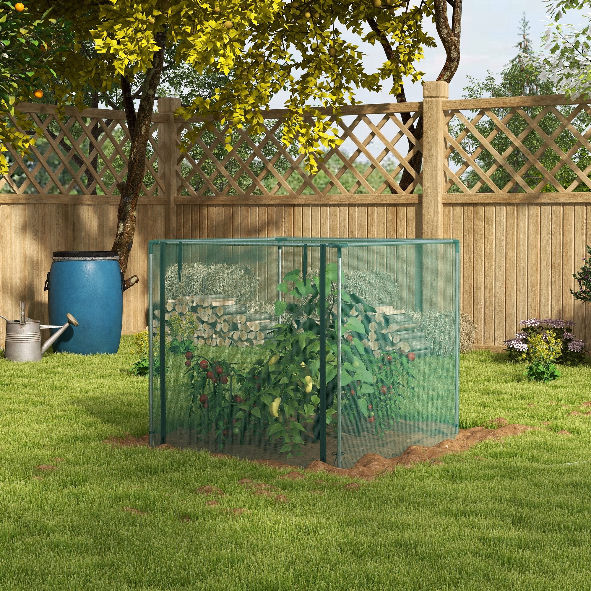 4' x 4' Plant Protection Cage with Zippered Door & Galvanized Frame, Green - Image 3