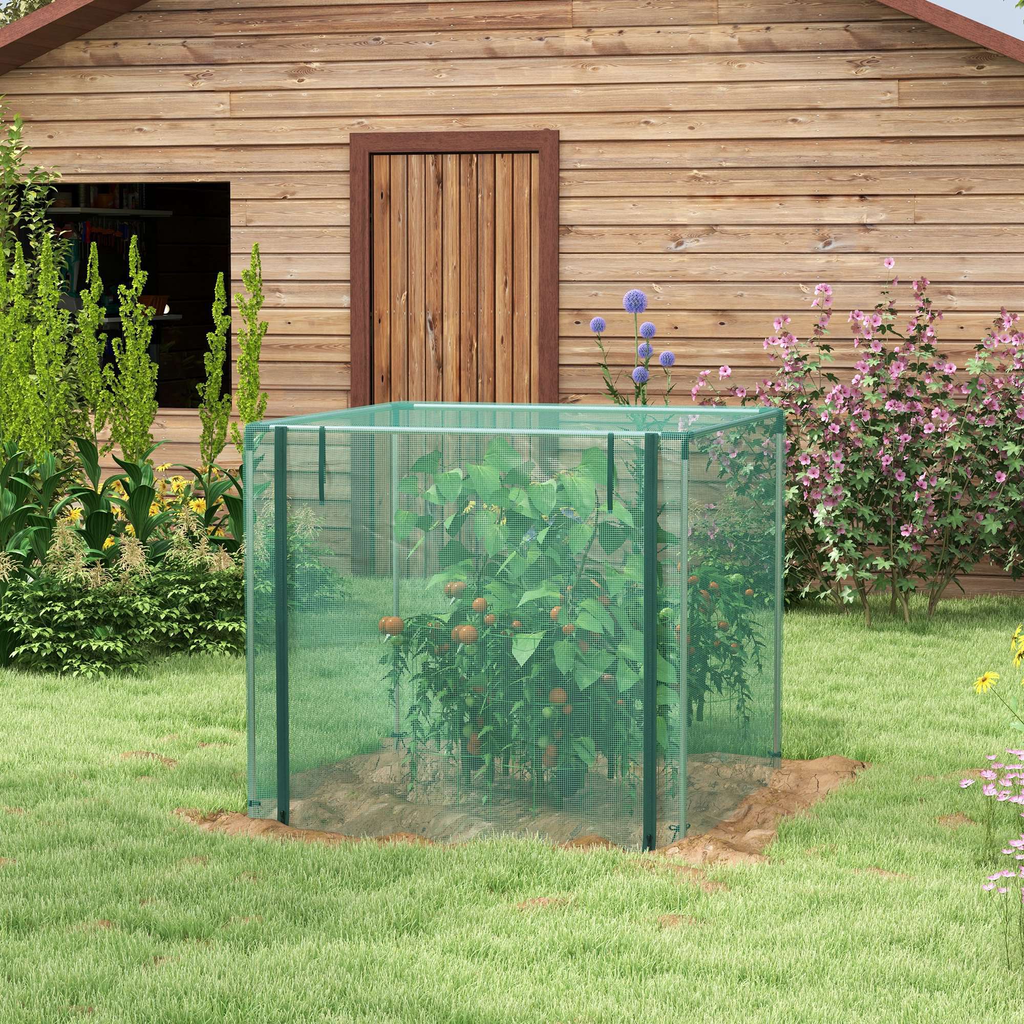 4' x 4' Plant Protection Cage with Zippered Door & Galvanized Frame, Green - Image 4