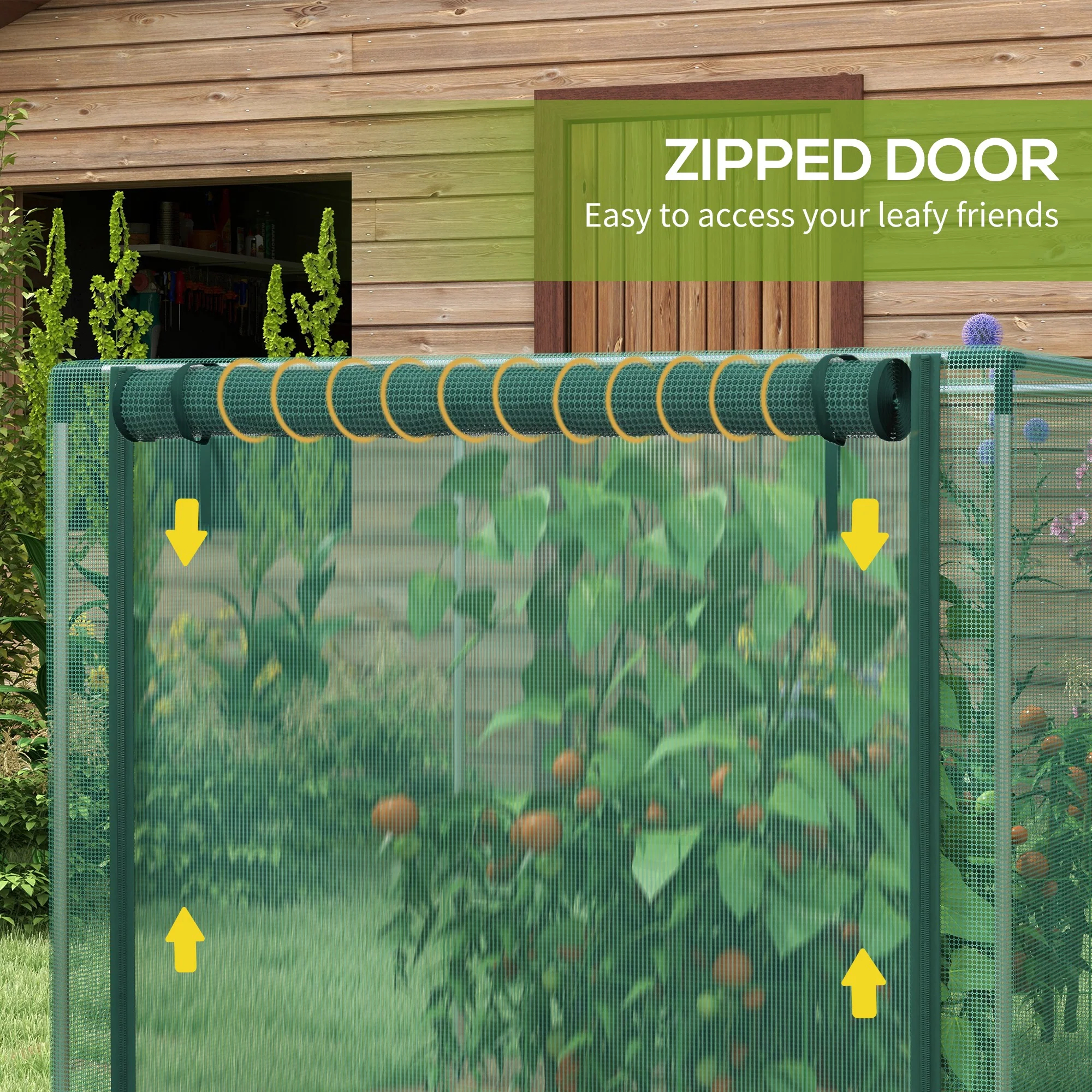 4' x 4' Plant Protection Cage with Zippered Door & Galvanized Frame, Green - Image 8