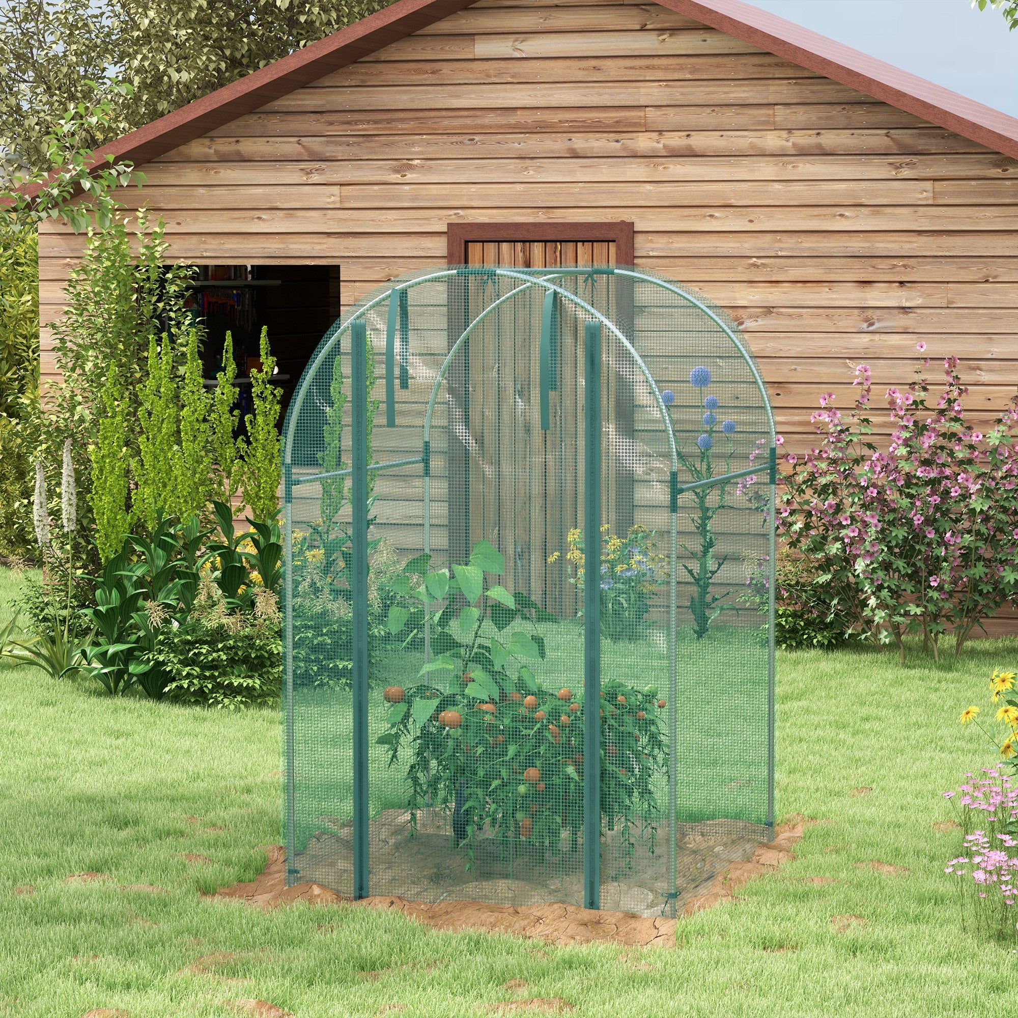 4' x 4' Green Crop Cage with Zippered Door & Galvanized Frame, Green - Image 10