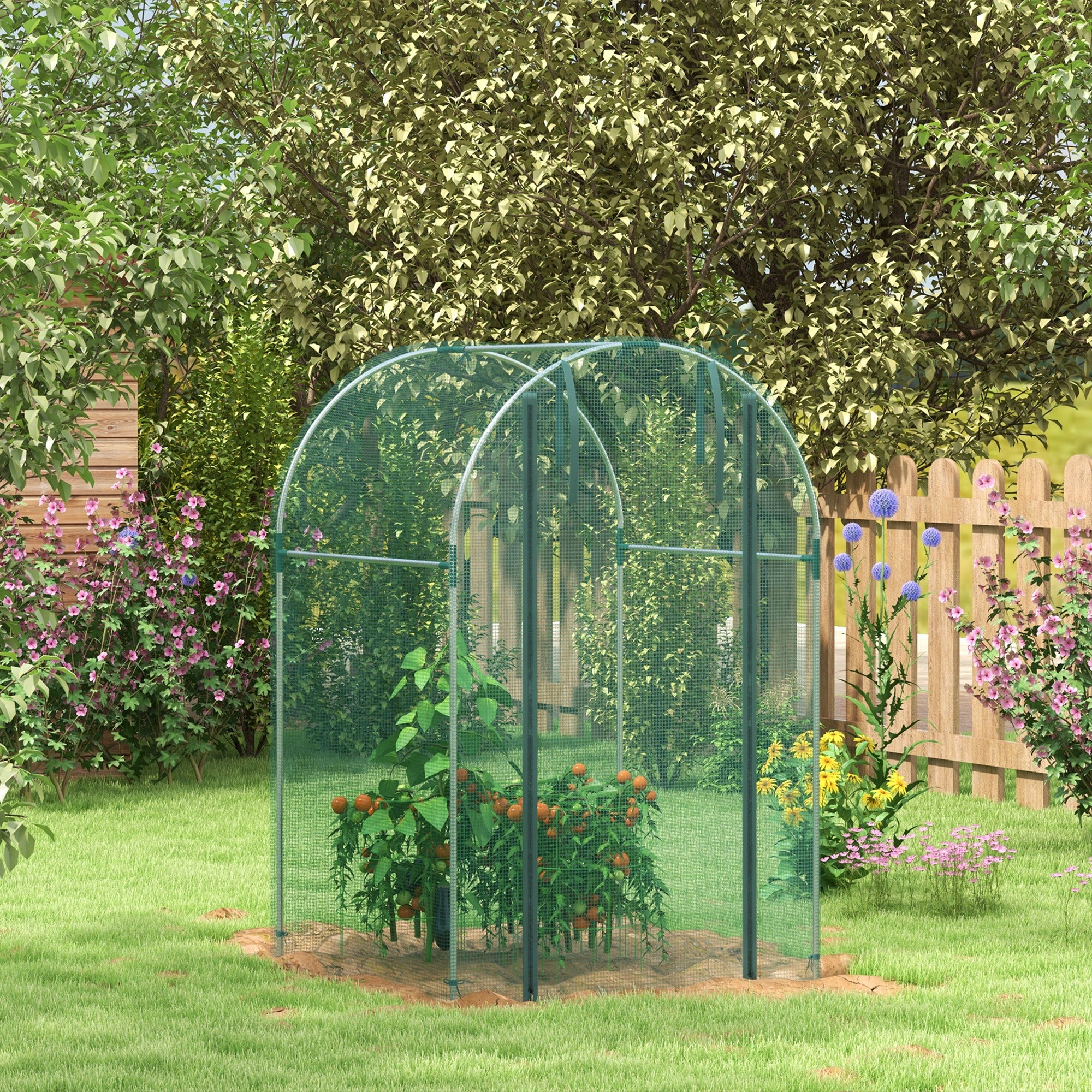 4' x 4' Green Crop Cage with Zippered Door & Galvanized Frame, Green - Image 3