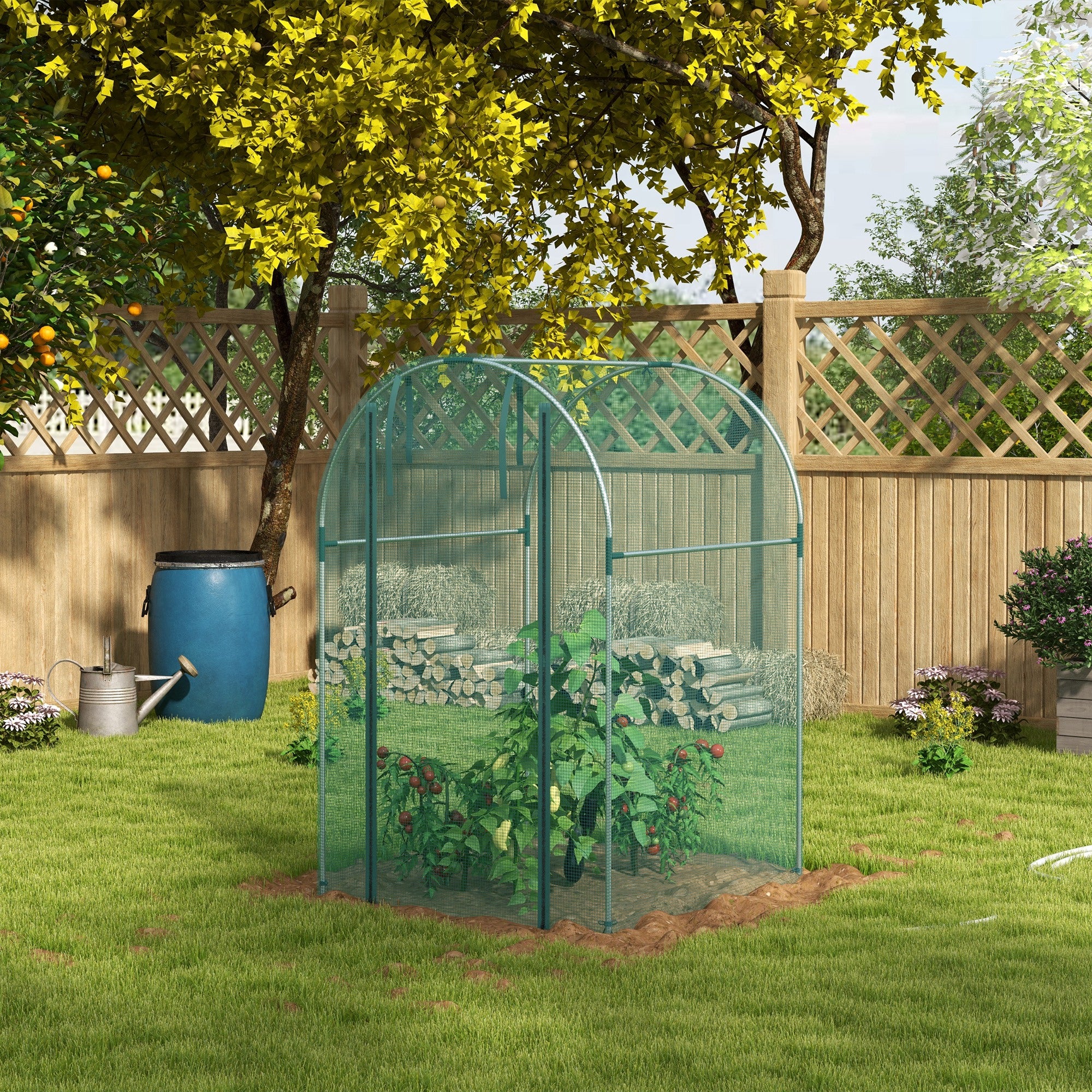 4' x 4' Green Crop Cage with Zippered Door & Galvanized Frame, Green - Image 4