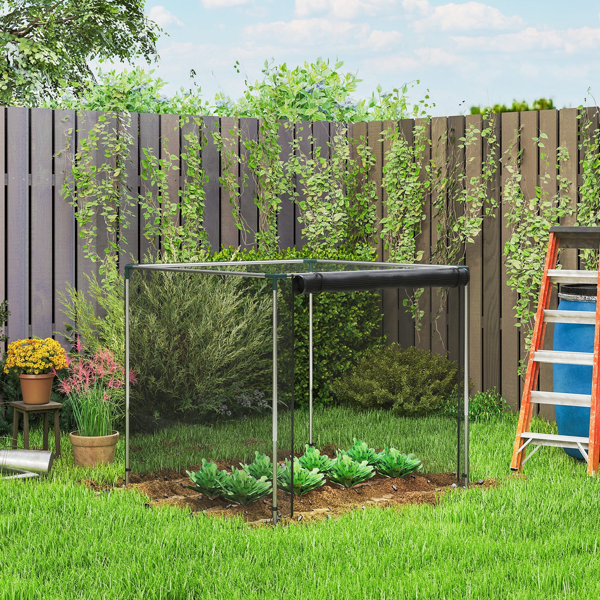4' x 4' Crop Cage with Zippered Door and Steel Frame, Black - Image 3