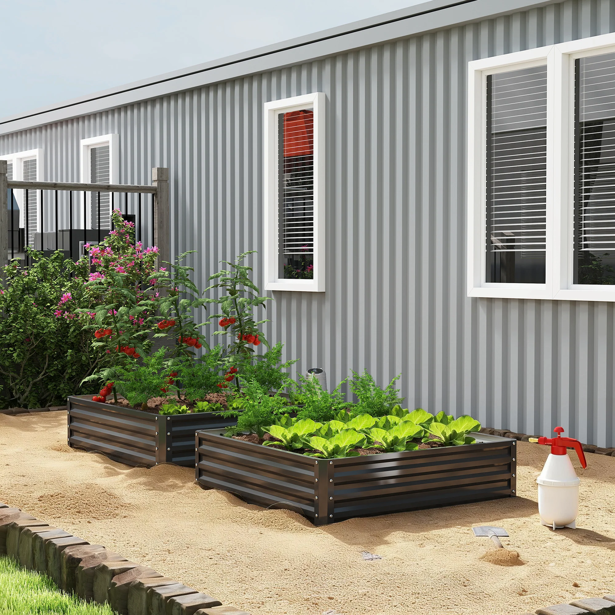4' x 4' x 1' Galvanized Raised Garden Bed for Vegetables, Black - Image 11