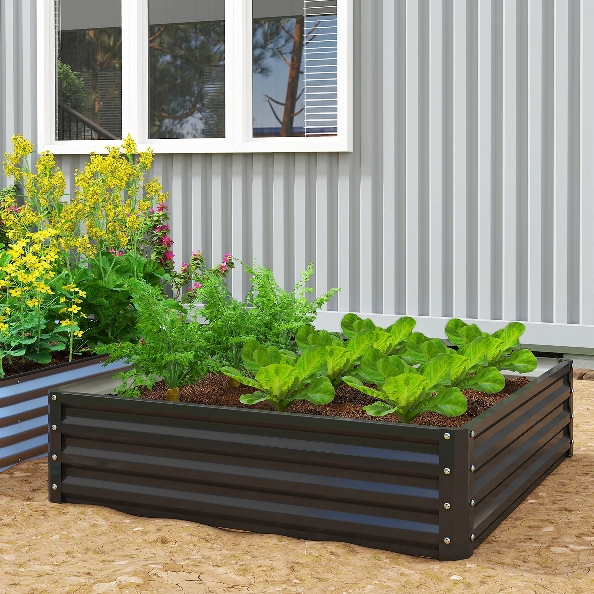 4' x 4' x 1' Galvanized Raised Garden Bed for Vegetables, Black - Image 3