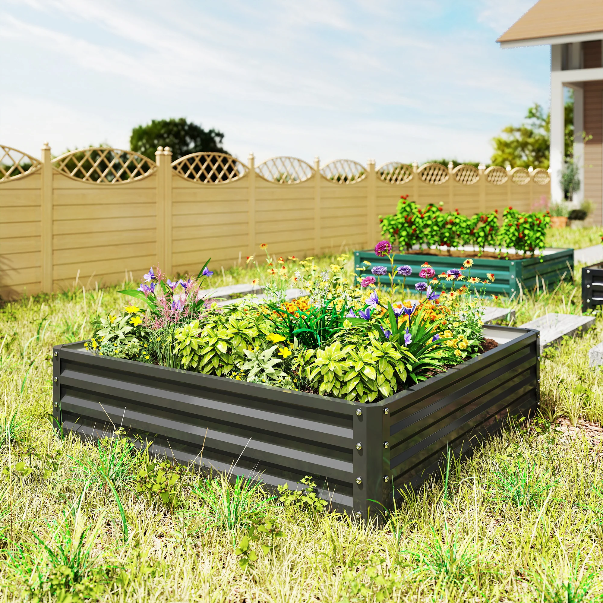 4' x 4' x 1' Galvanized Raised Garden Bed for Vegetables, Black - Image 4