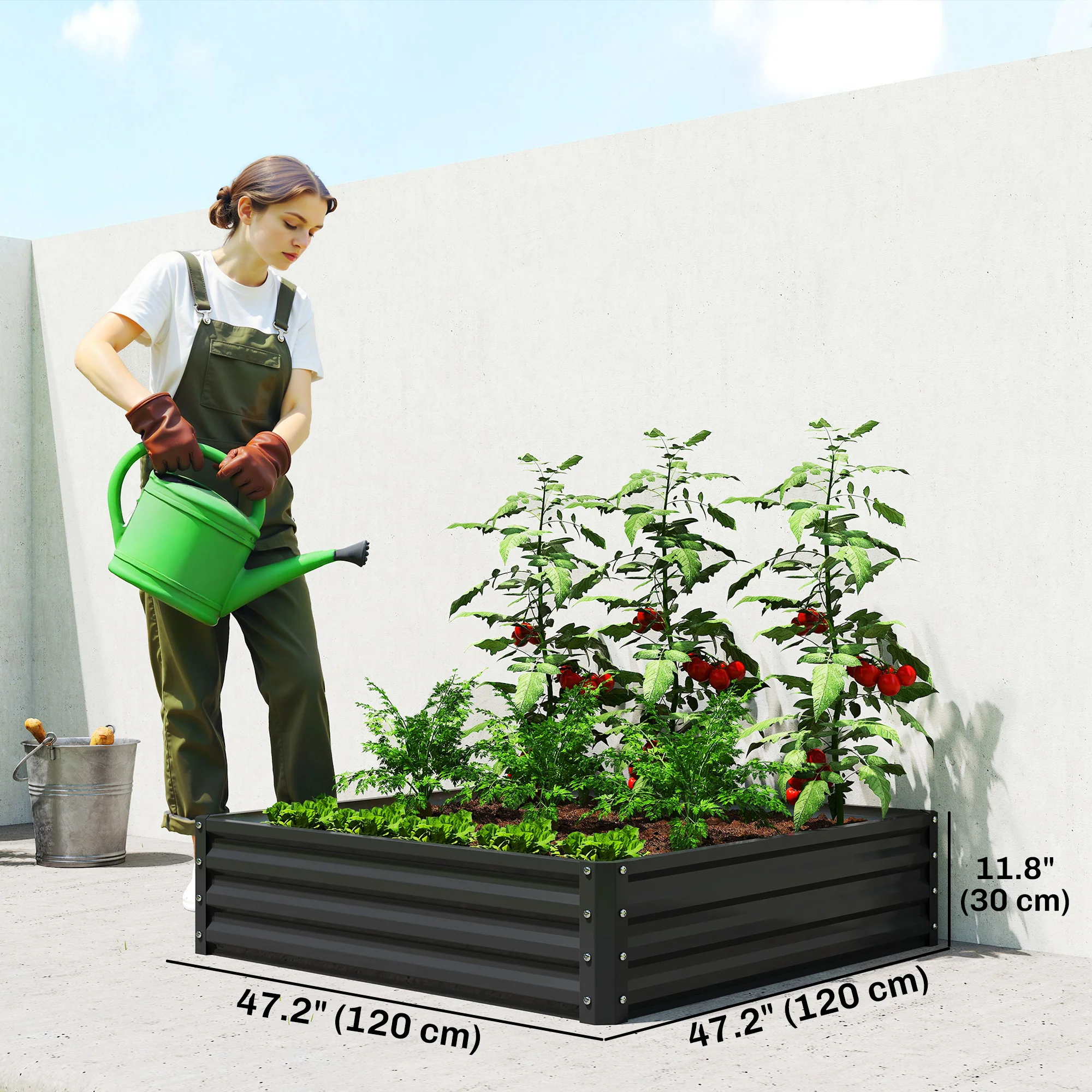4' x 4' x 1' Galvanized Raised Garden Bed for Vegetables, Black - Image 5