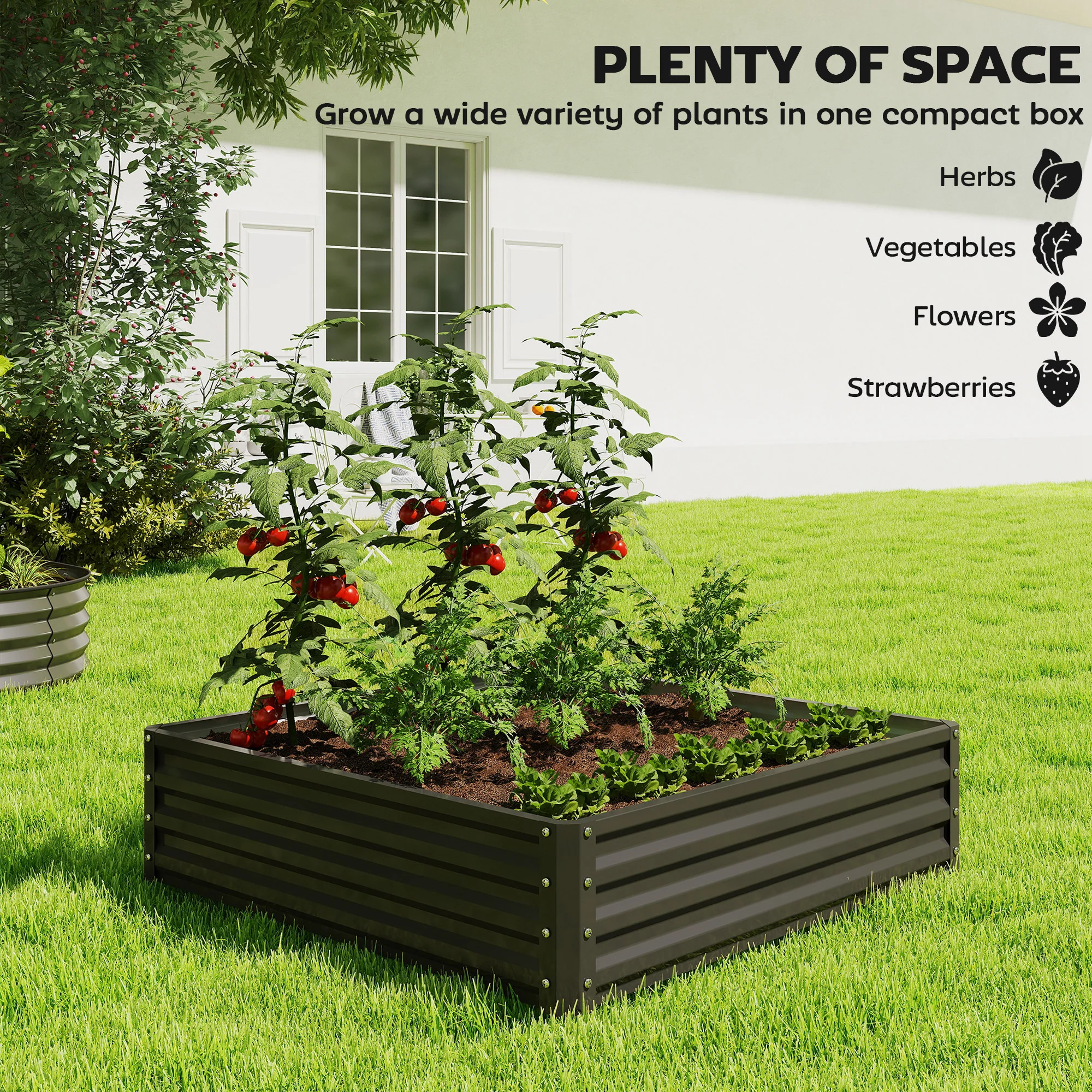 4' x 4' x 1' Galvanized Raised Garden Bed for Vegetables, Black - Image 6