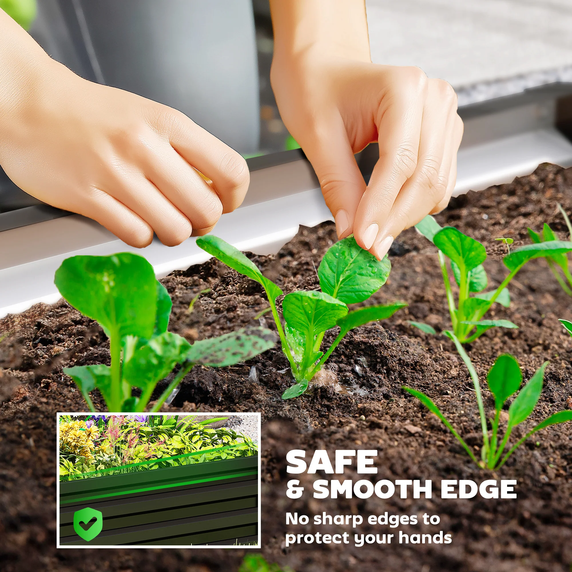 4' x 4' x 1' Galvanized Raised Garden Bed for Vegetables, Black - Image 7