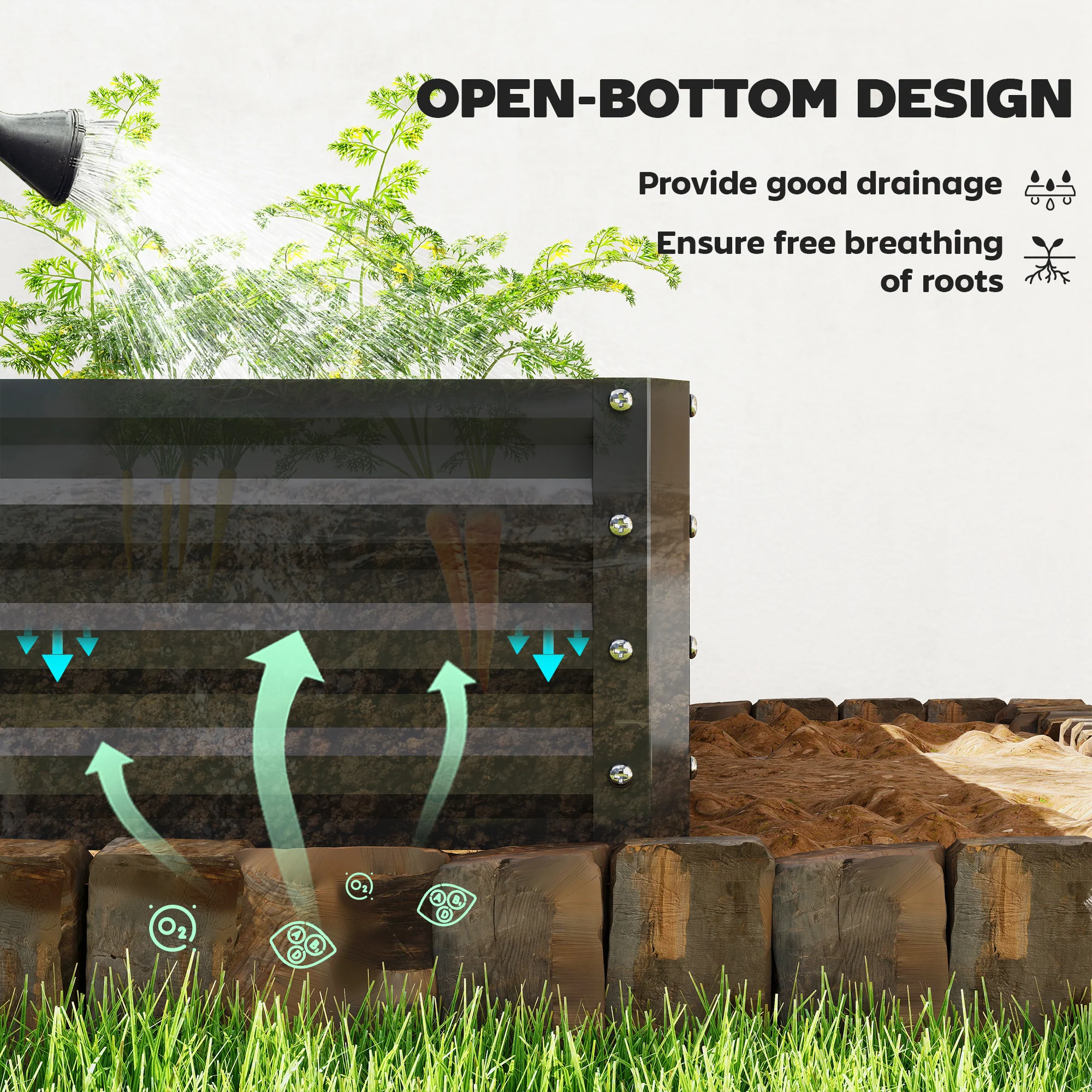 4' x 4' x 1' Galvanized Raised Garden Bed for Vegetables, Black - Image 8