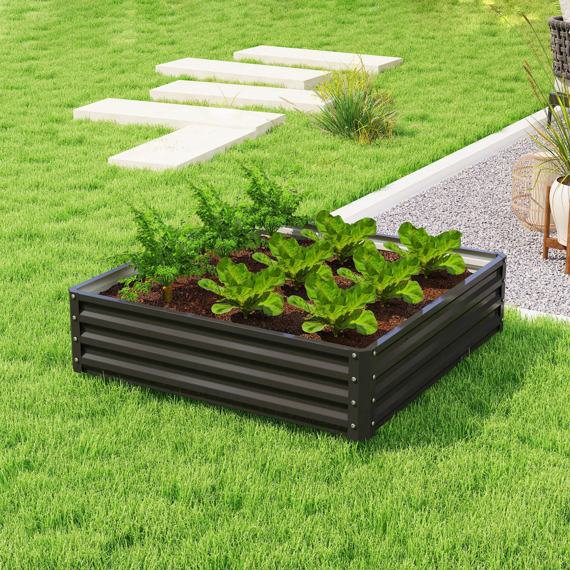 4' x 4' x 1' Galvanized Raised Garden Bed for Vegetables, Black - Image 9
