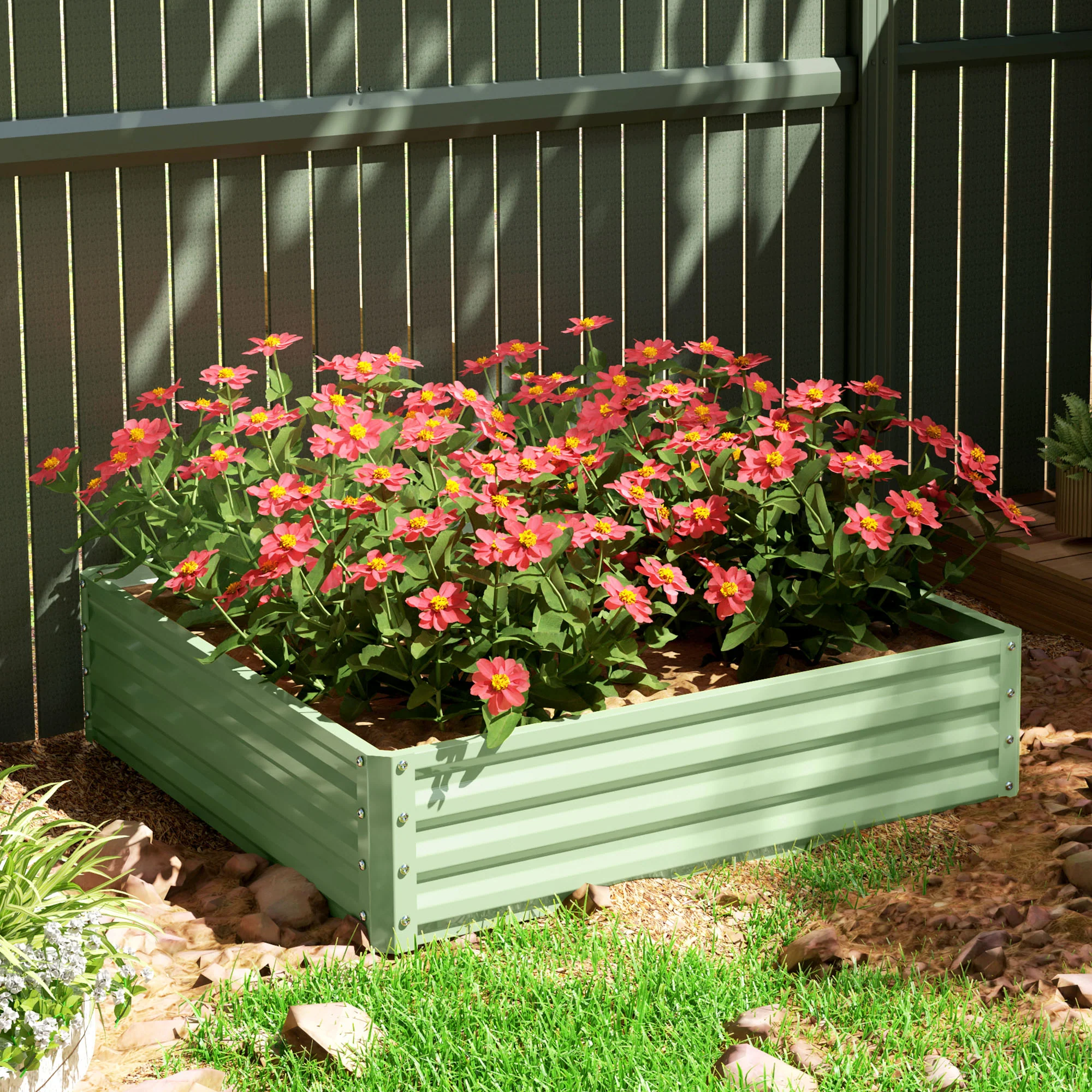 4' x 4' x 1' Galvanized Raised Garden Bed for Vegetables, Light Green - Image 10