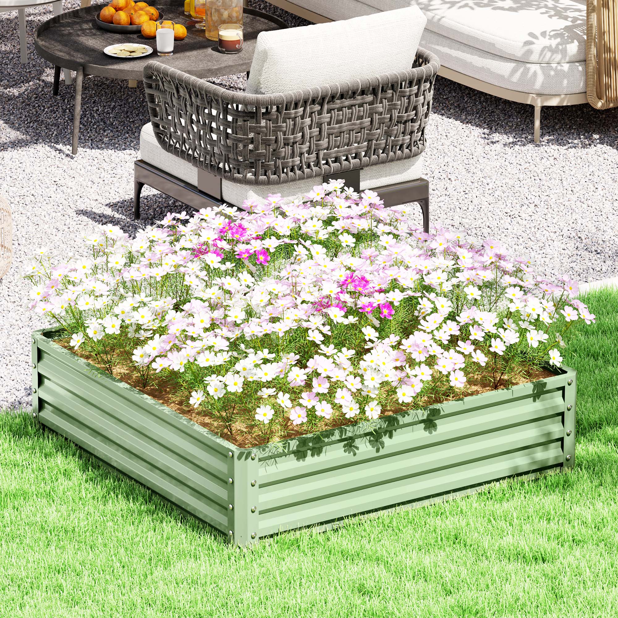 4' x 4' x 1' Galvanized Raised Garden Bed for Vegetables, Light Green - Image 3