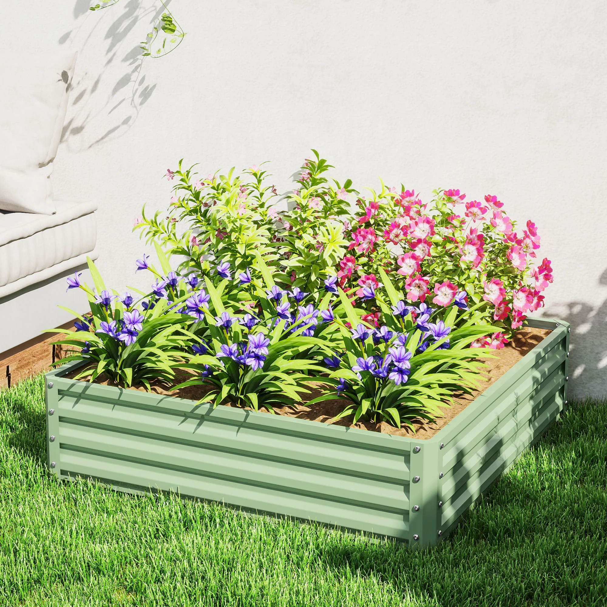 4' x 4' x 1' Galvanized Raised Garden Bed for Vegetables, Light Green - Image 4