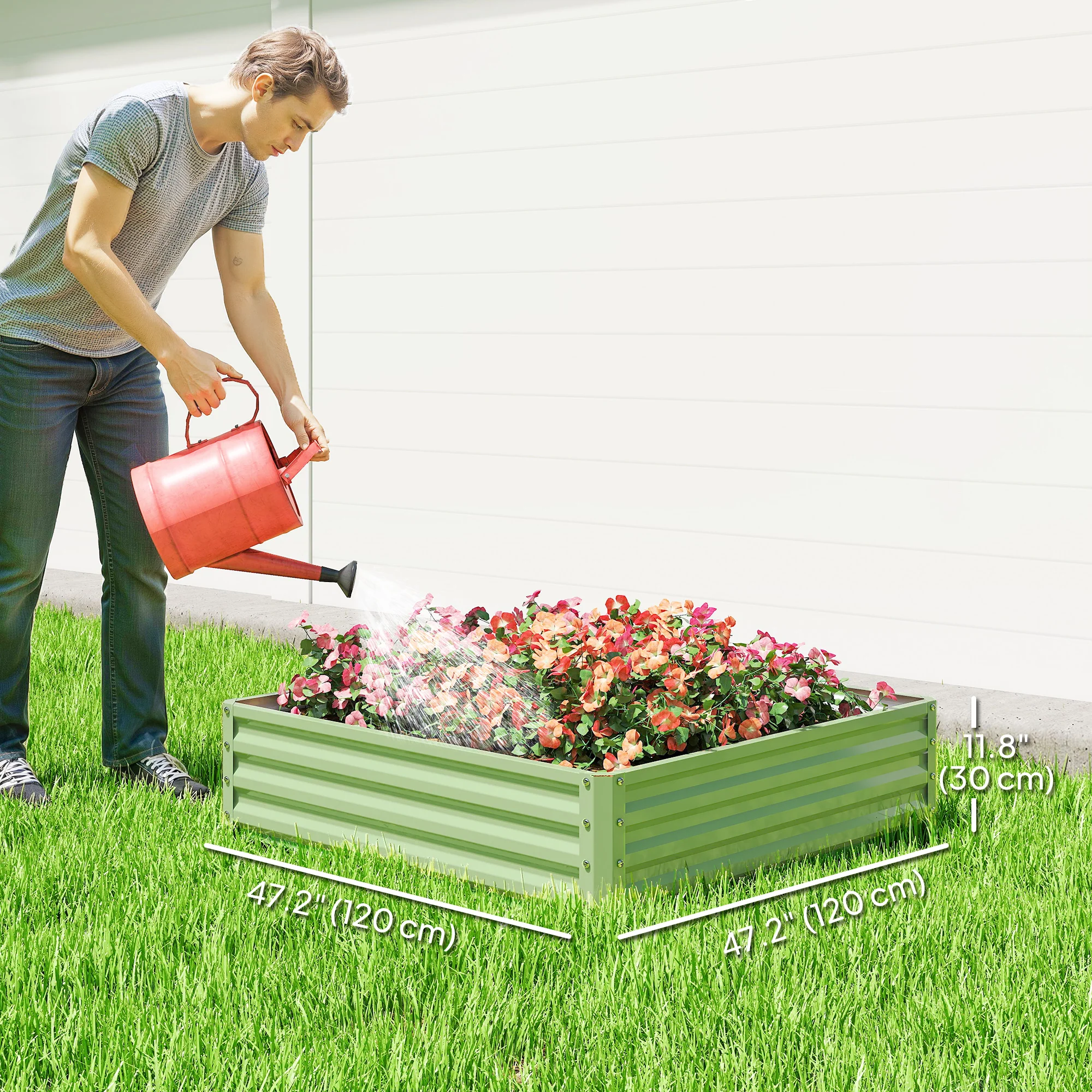 4' x 4' x 1' Galvanized Raised Garden Bed for Vegetables, Light Green - Image 5