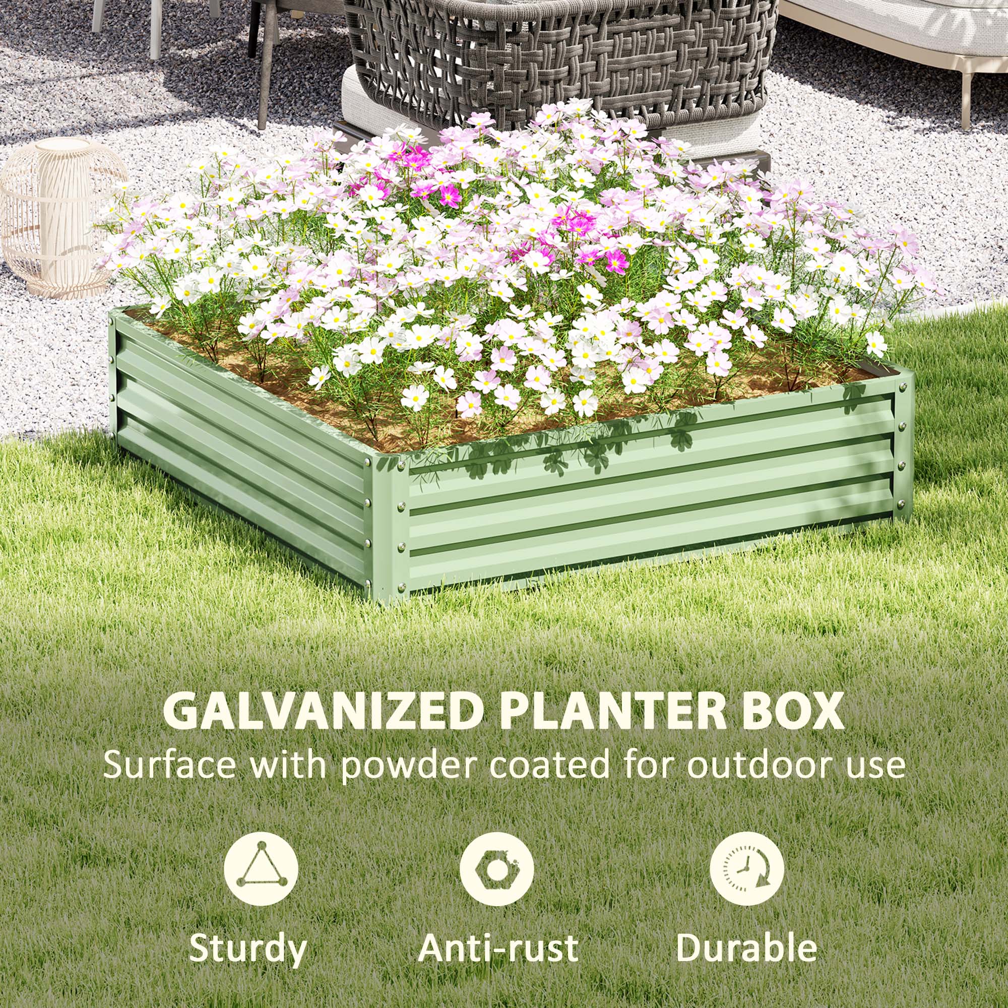 4' x 4' x 1' Galvanized Raised Garden Bed for Vegetables, Light Green - Image 7